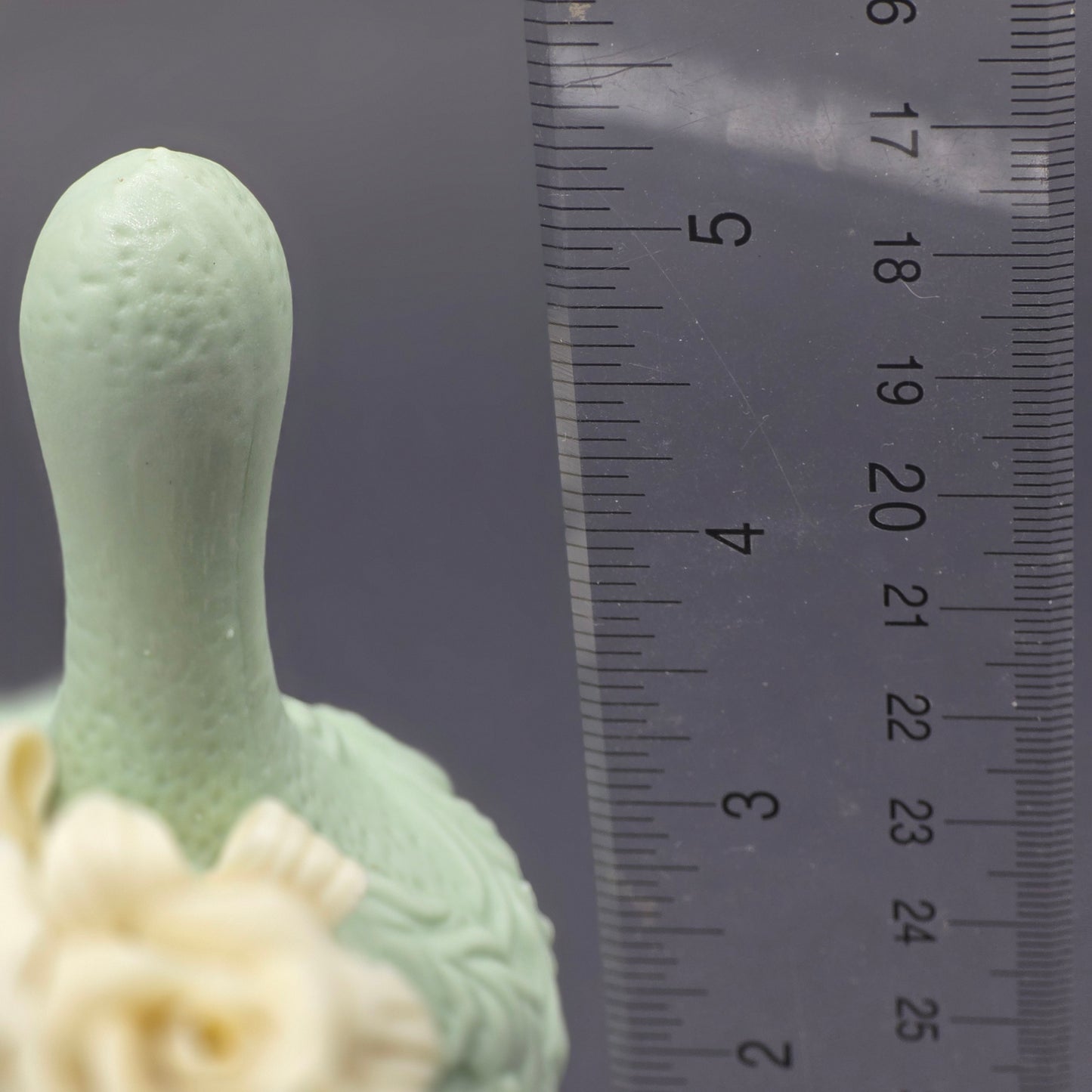 Vintage Sage Green Victorian Lady Bell Figurine Decorative Collectible Roses 5"