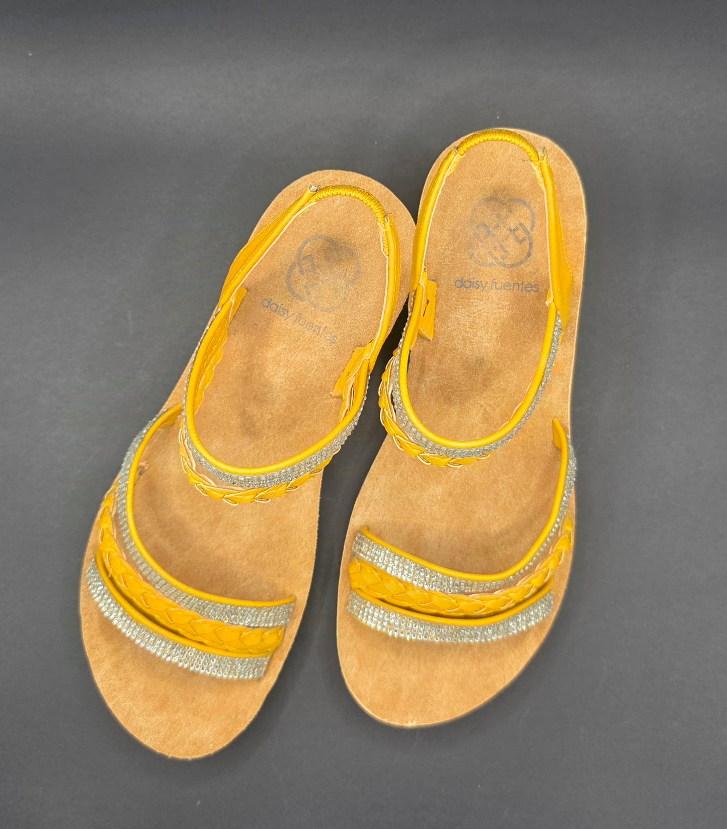 Daisy Fuentes Women's Mustard Yellow Rhinestone Braided Wedge Sandals Size 6