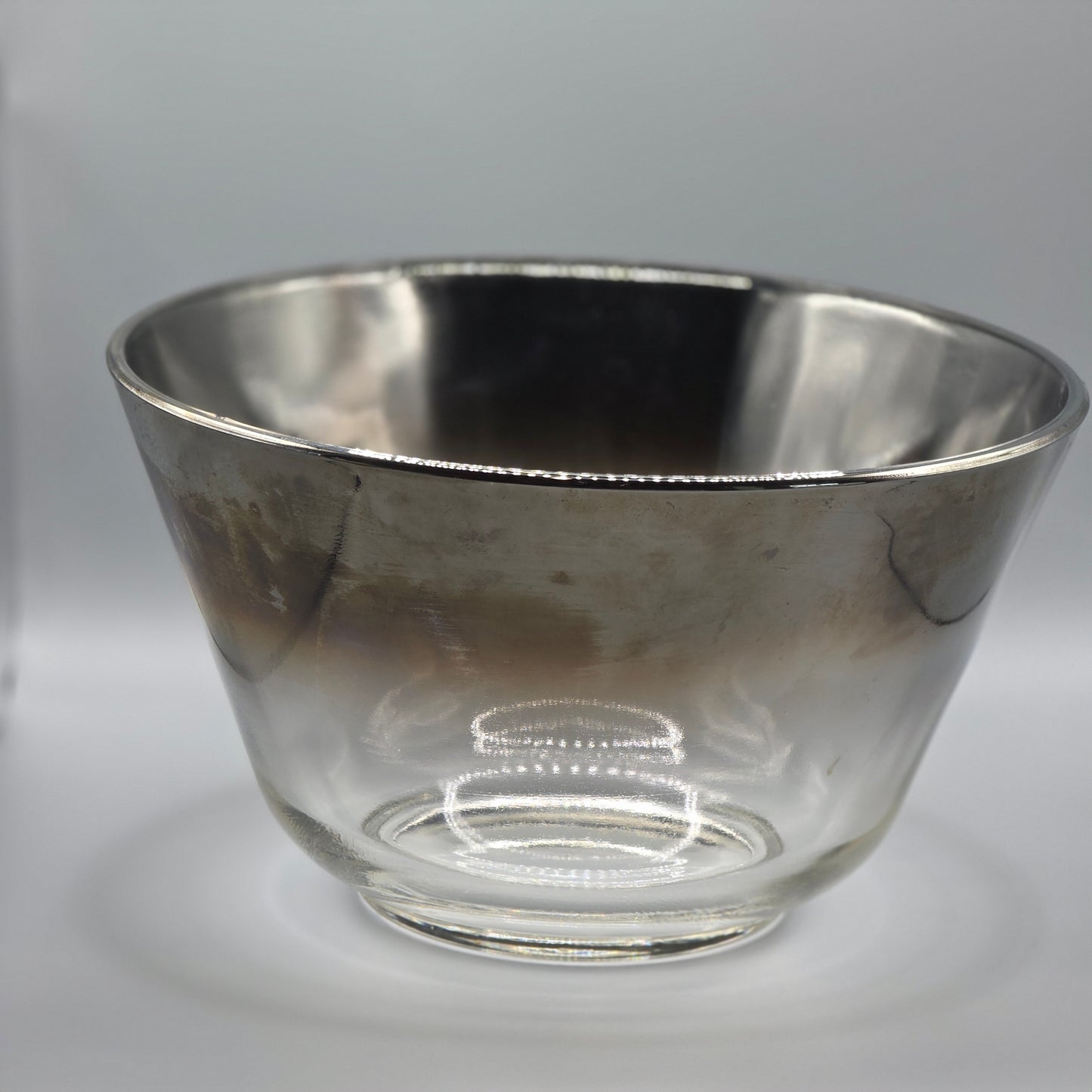 Silver Ombre Glass Serving Bowl Metallic Fade Salad Fruit Pasta Bowl 6x10"