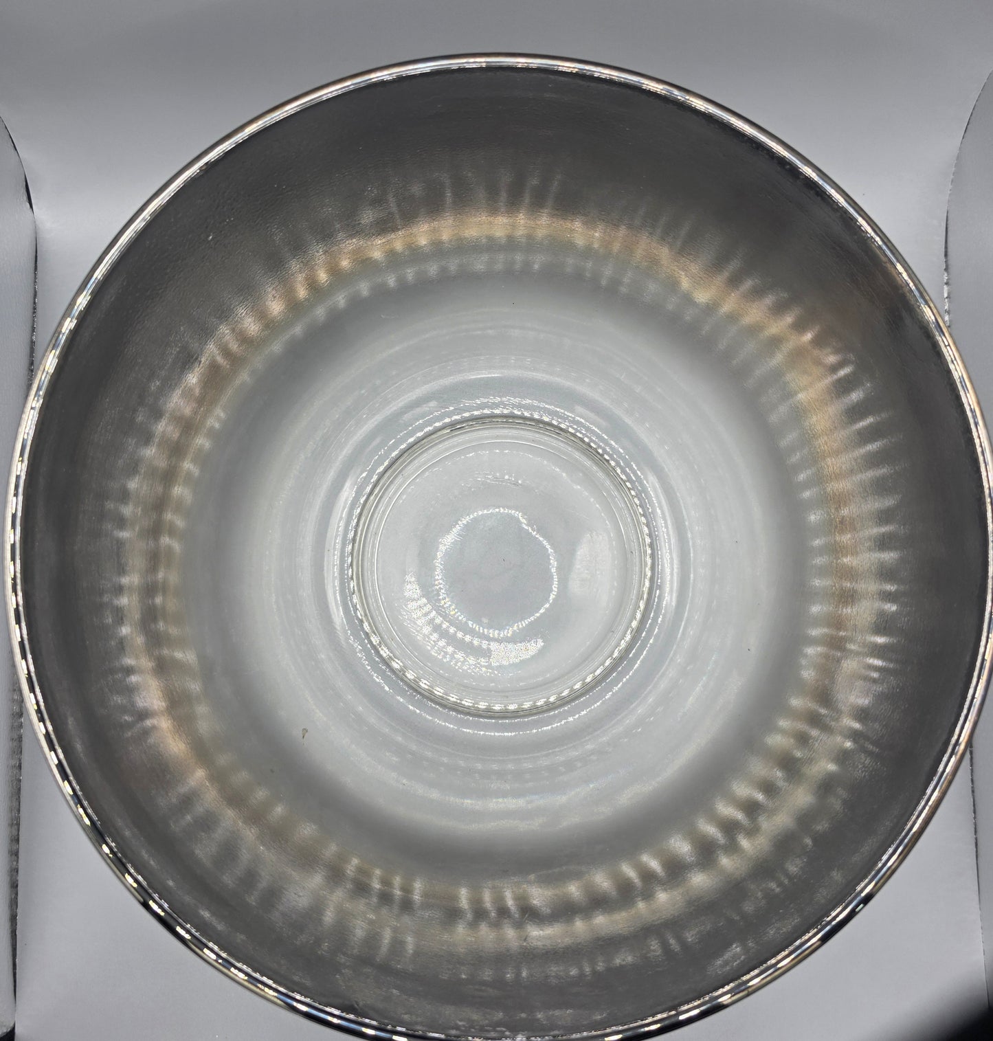 Silver Ombre Glass Serving Bowl Metallic Fade Salad Fruit Pasta Bowl 6x10"