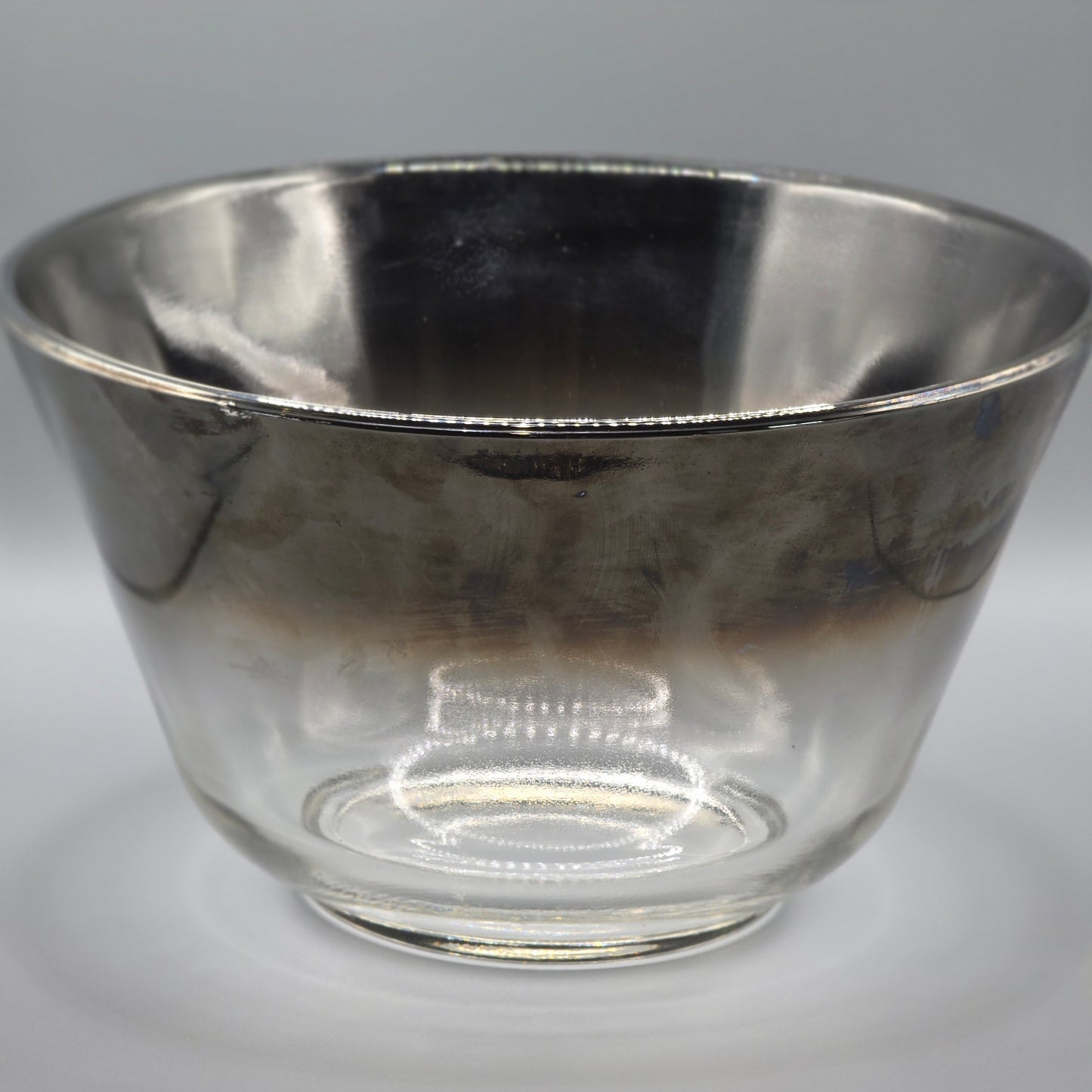Silver Ombre Glass Serving Bowl Metallic Fade Salad Fruit Pasta Bowl 6x10"