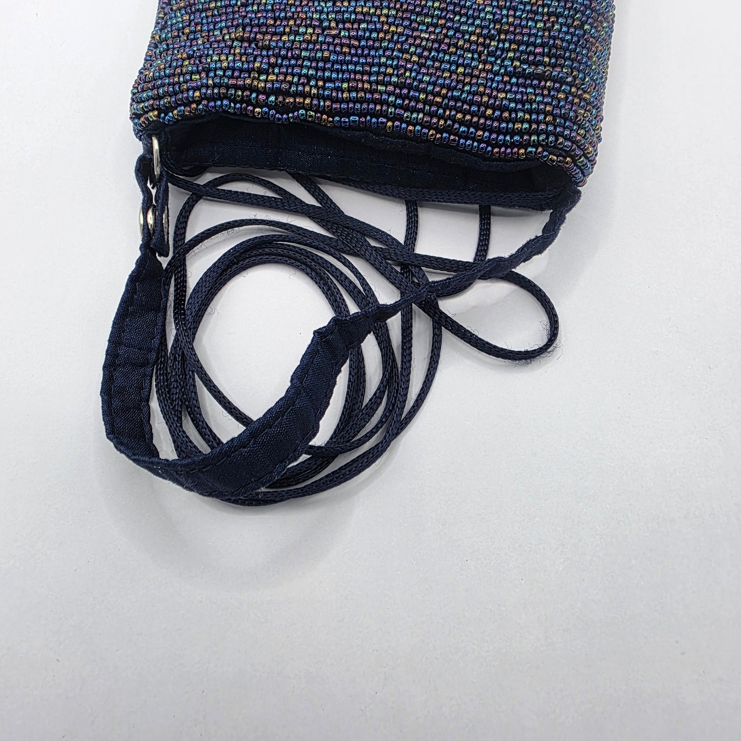 Vintage Navy Blue Beaded Evening Bag Fringe Clutch Crossbody Purse Formal Handbag