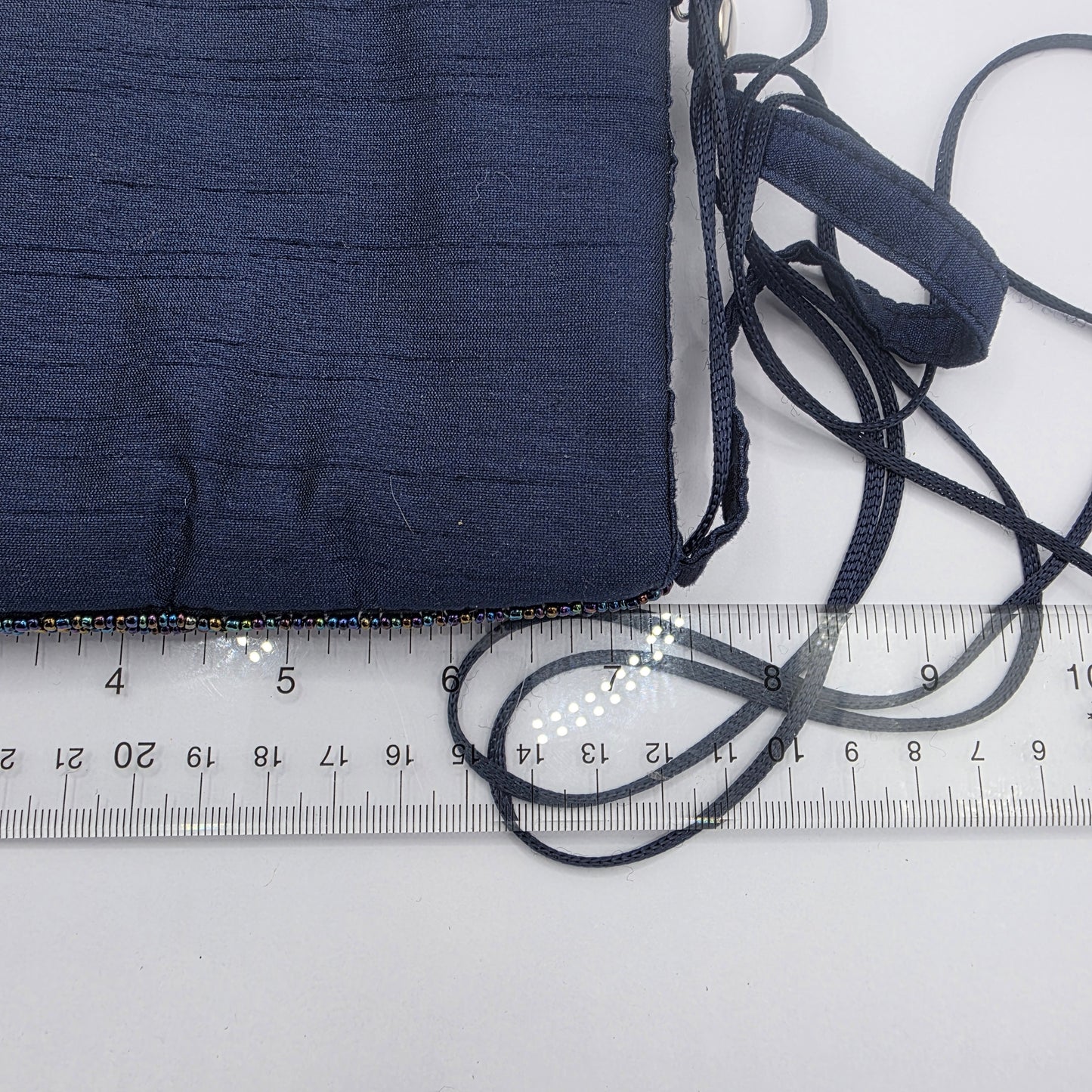 Vintage Navy Blue Beaded Evening Bag Fringe Clutch Crossbody Purse Formal Handbag
