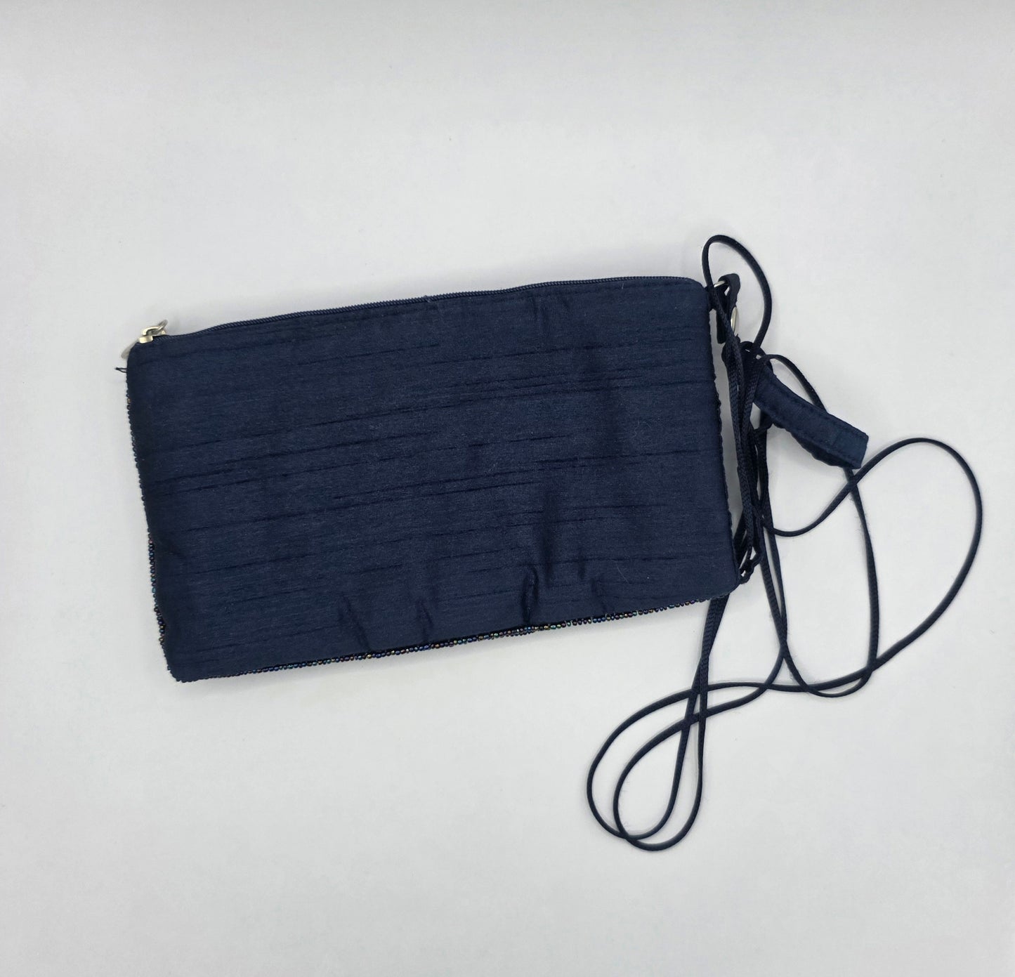 Vintage Navy Blue Beaded Evening Bag Fringe Clutch Crossbody Purse Formal Handbag