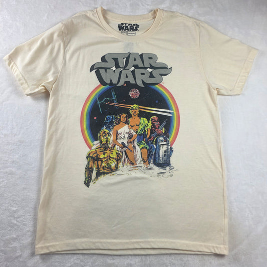 Star Wars Graphic T-Shirt Mens Medium Retro Rainbow Luke Leia Vader C3PO Tee