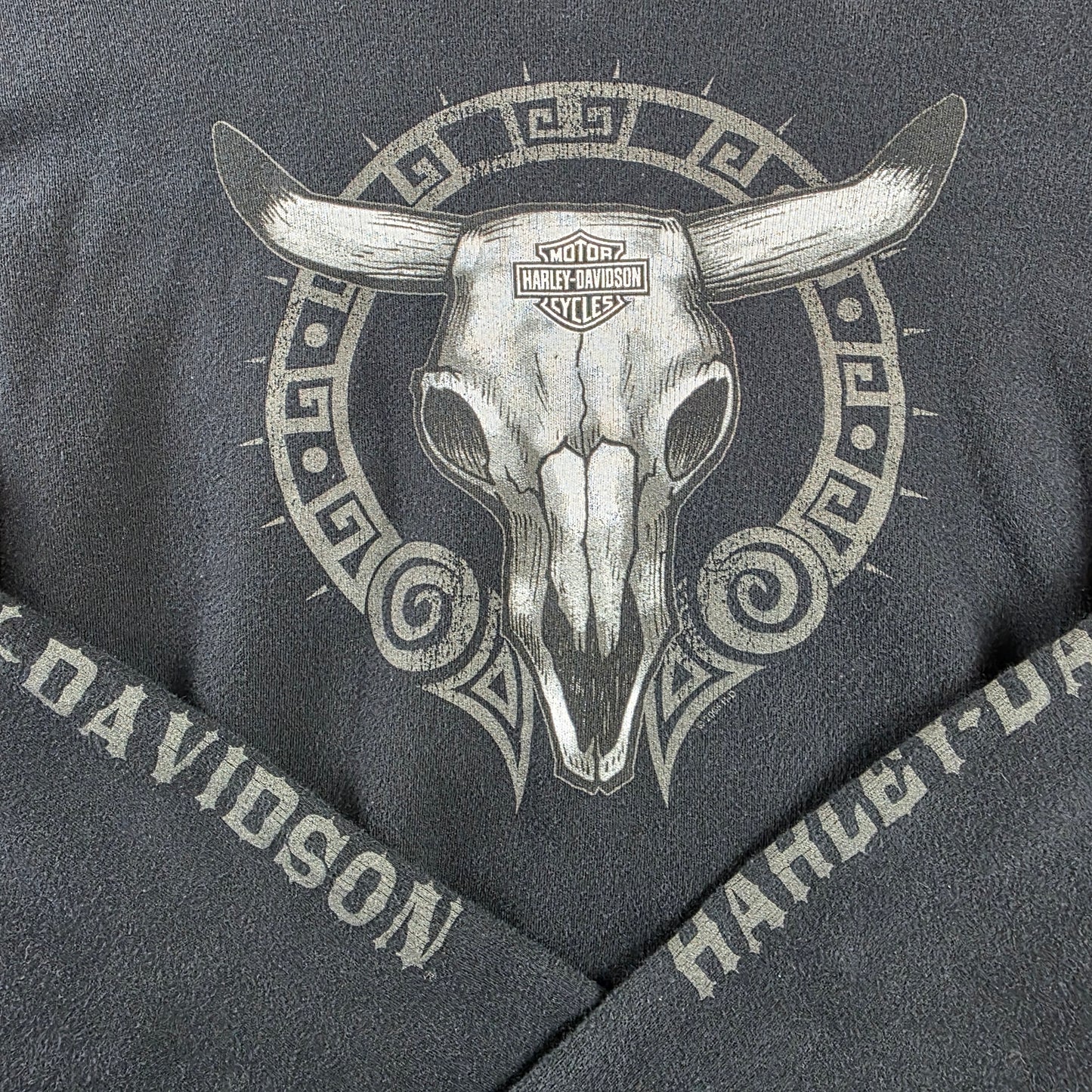Harley Davidson Womens XL Long Sleeve Skull Graphic Black Shirt Motorcycle