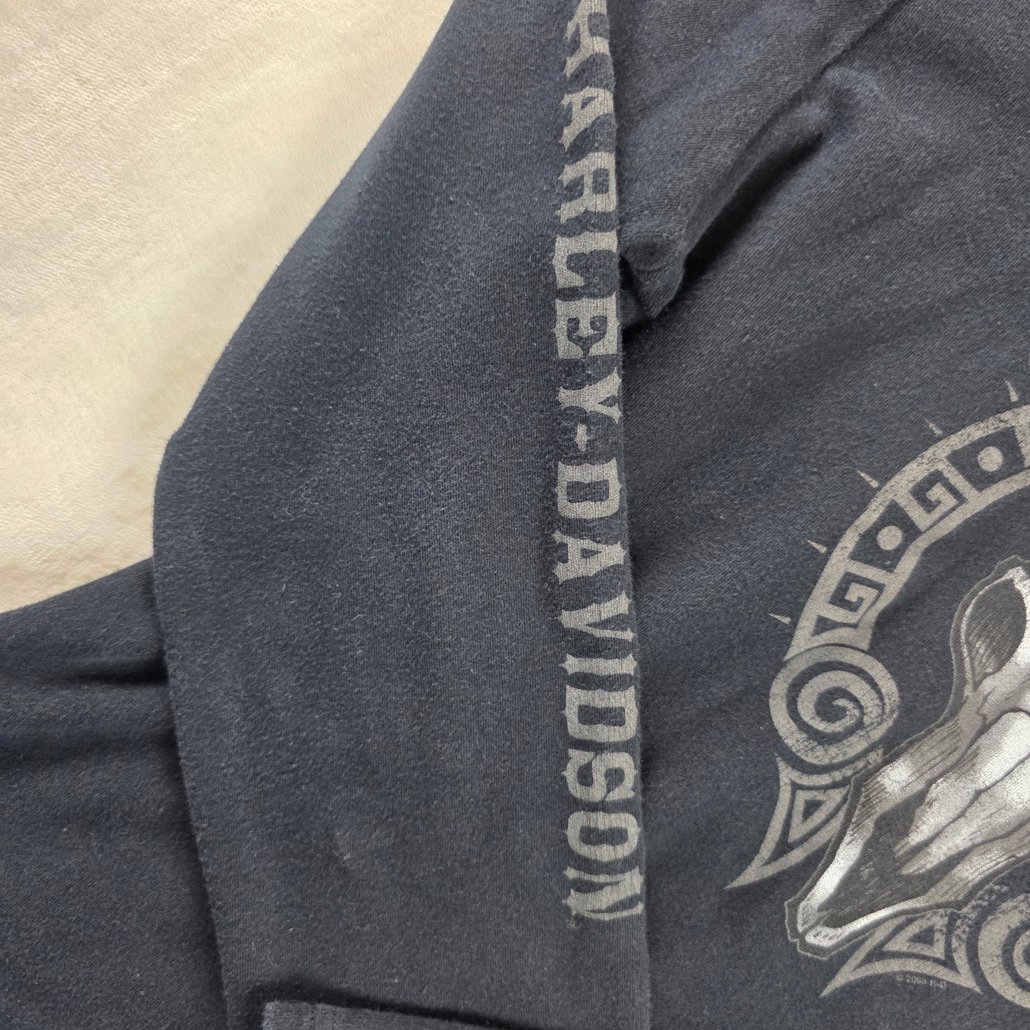 Harley Davidson Womens XL Long Sleeve Skull Graphic Black Shirt Motorcycle
