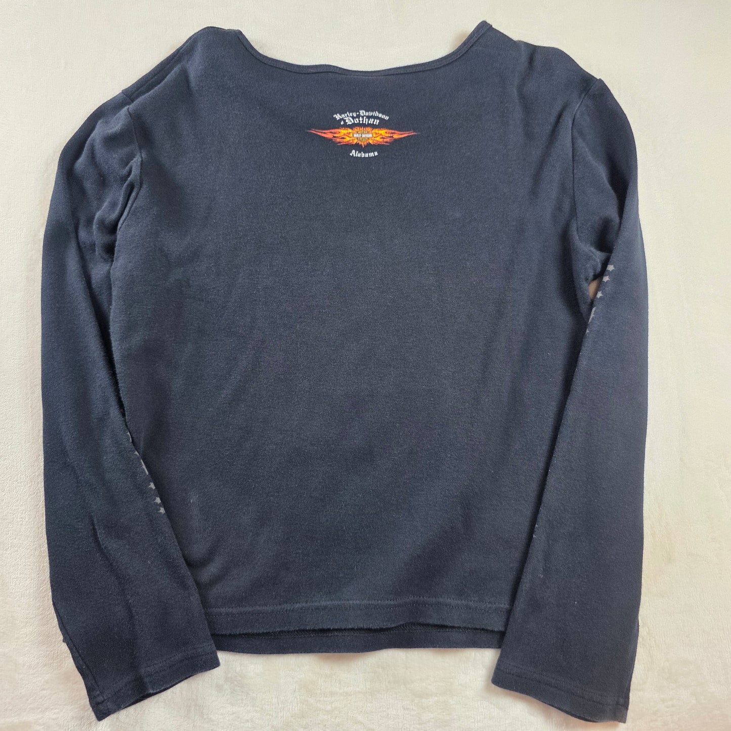 Harley Davidson Womens XL Long Sleeve Skull Graphic Black Shirt Motorcycle