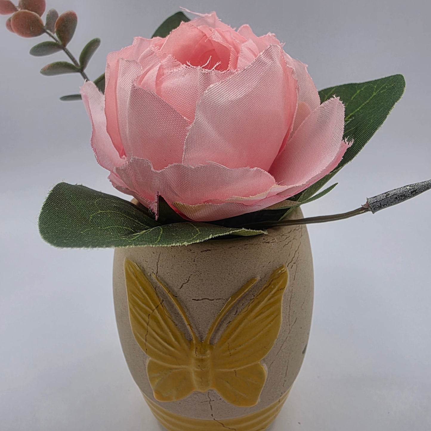 Handmade Rustic Stoneware Butterfly Vase Yellow Pottery Planter Boho Cottage