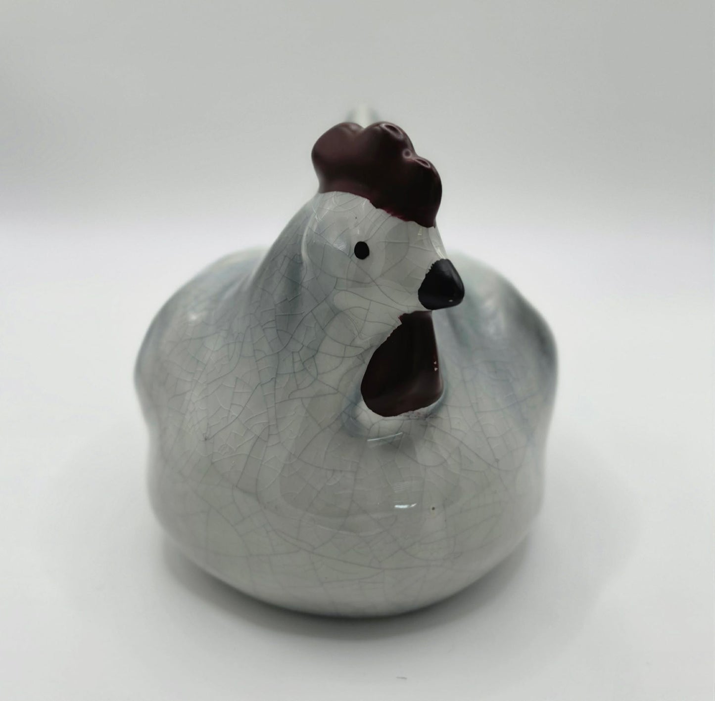 Ceramic Hen Chicken Figurine Crackle Glaze Farmhouse Country Kitchen Decor 6.5"