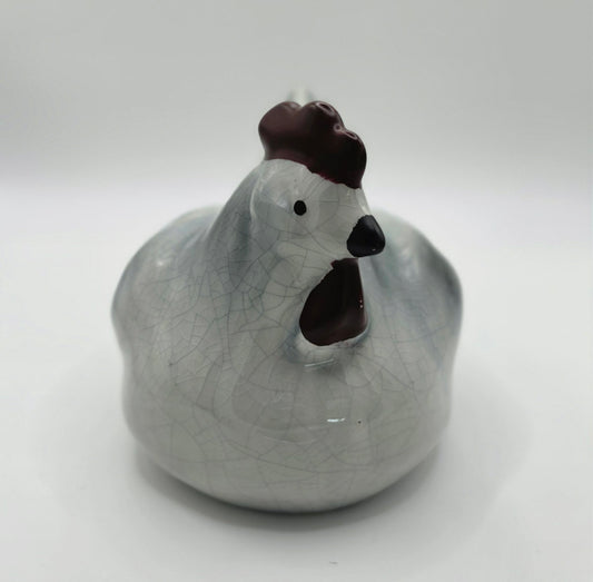 Ceramic Hen Chicken Figurine Crackle Glaze Farmhouse Country Kitchen Decor 6.5"