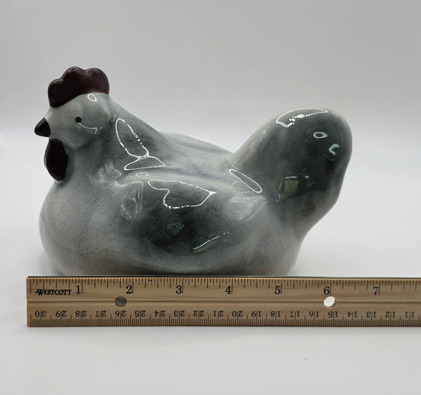 Ceramic Hen Chicken Figurine Crackle Glaze Farmhouse Country Kitchen Decor 6.5"