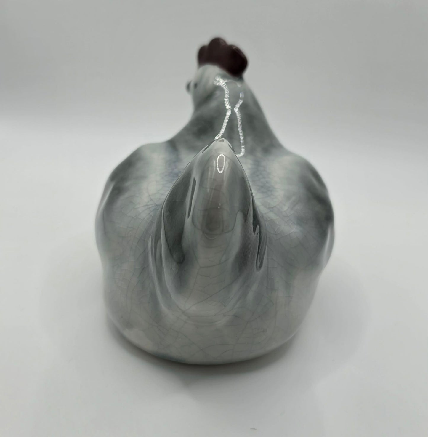 Ceramic Hen Chicken Figurine Crackle Glaze Farmhouse Country Kitchen Decor 6.5"