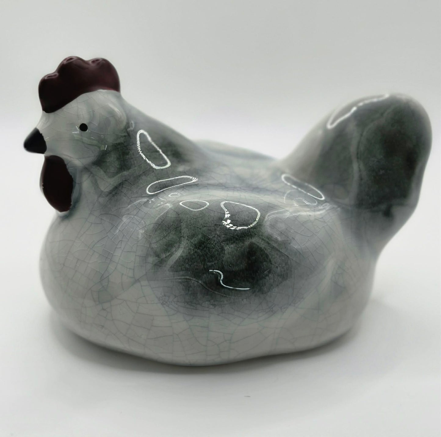 Ceramic Hen Chicken Figurine Crackle Glaze Farmhouse Country Kitchen Decor 6.5"