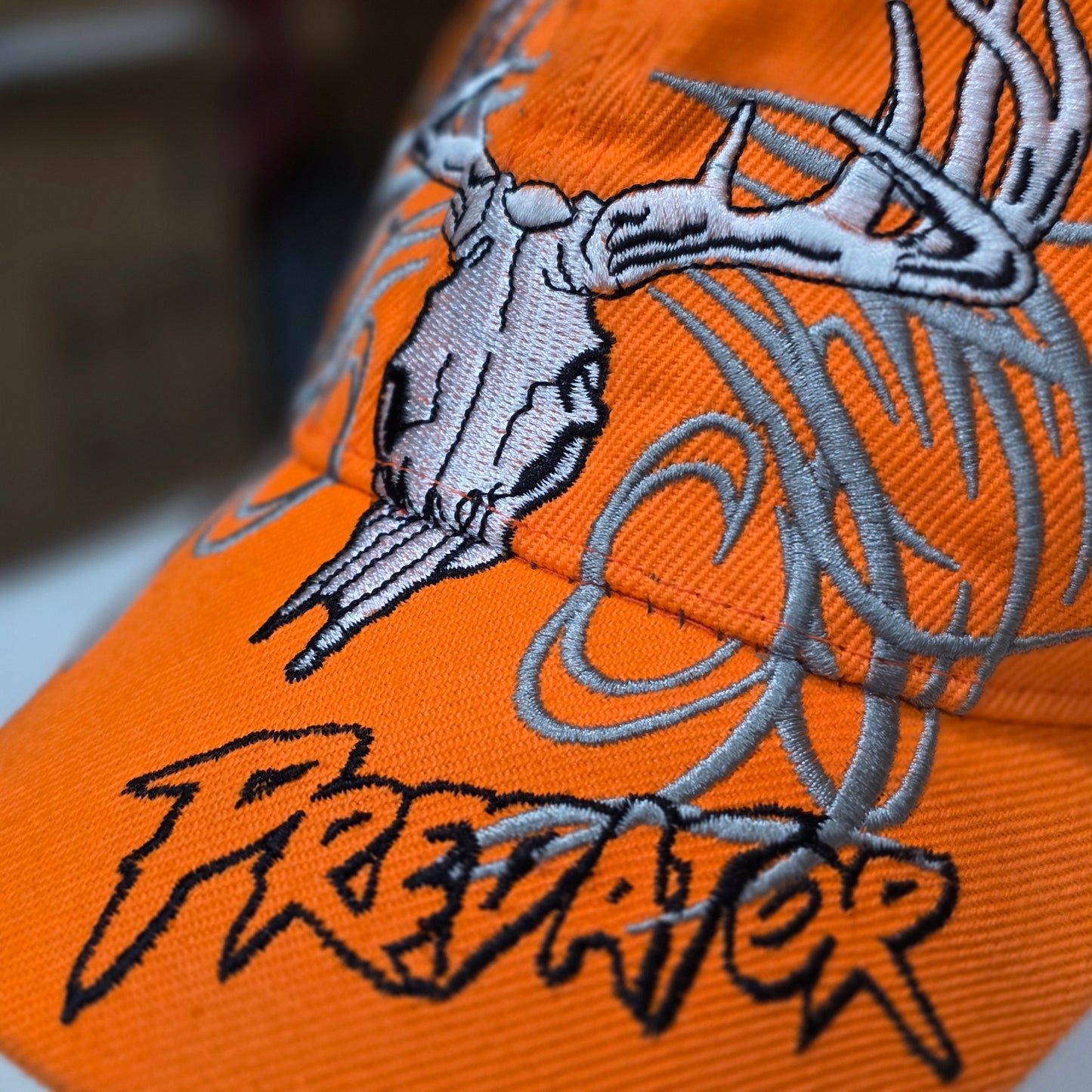Predator Deer Skull Blaze Orange Camo Hunting Hat - KYS Design Cap, One Size