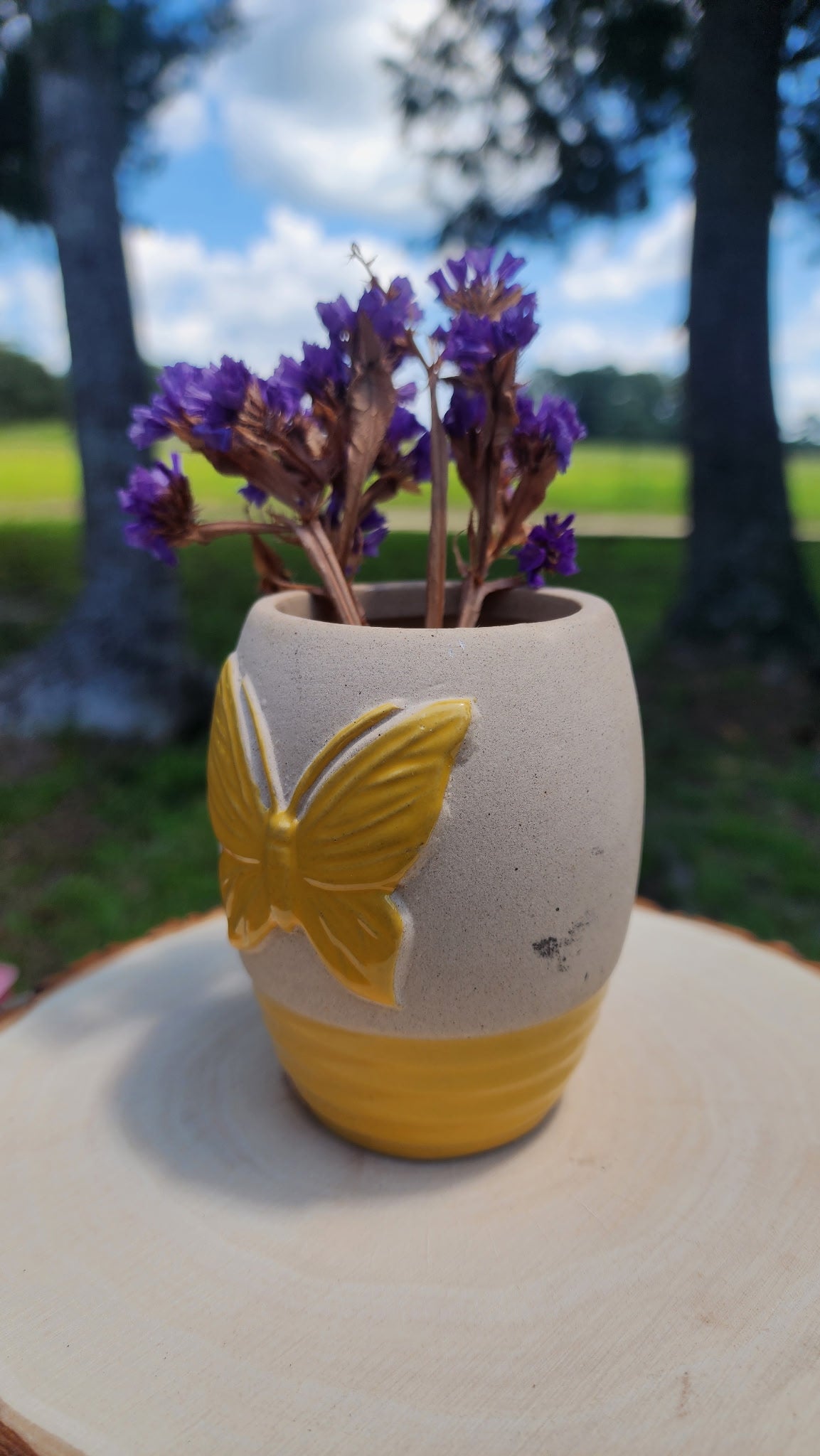 Handmade Clay Butterfly Vase Two Tone Boho Cottagecore Decor