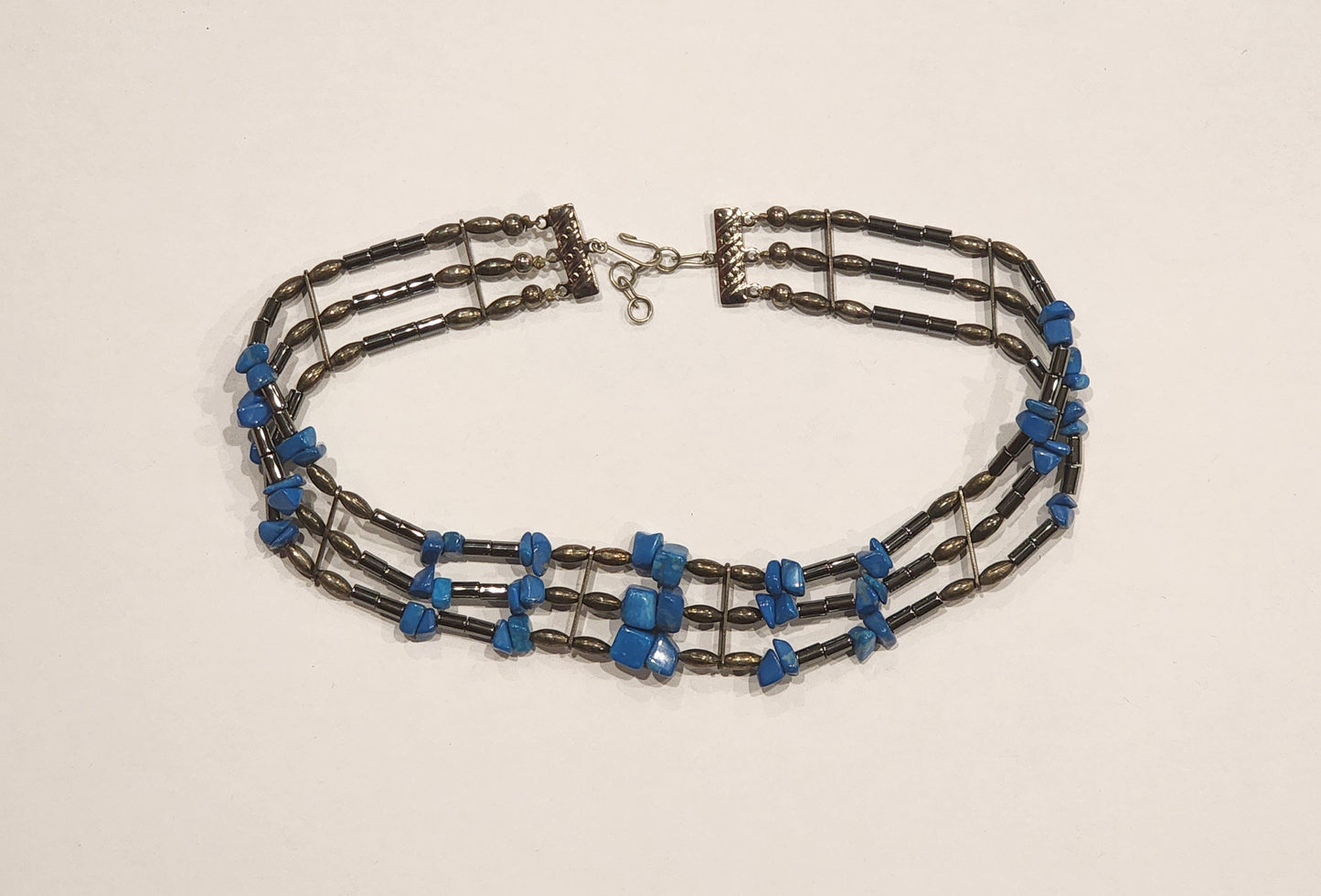 Vintage Blue Stone Beaded Jewelry Set Necklace & Dangle Earrings Southwestern Style