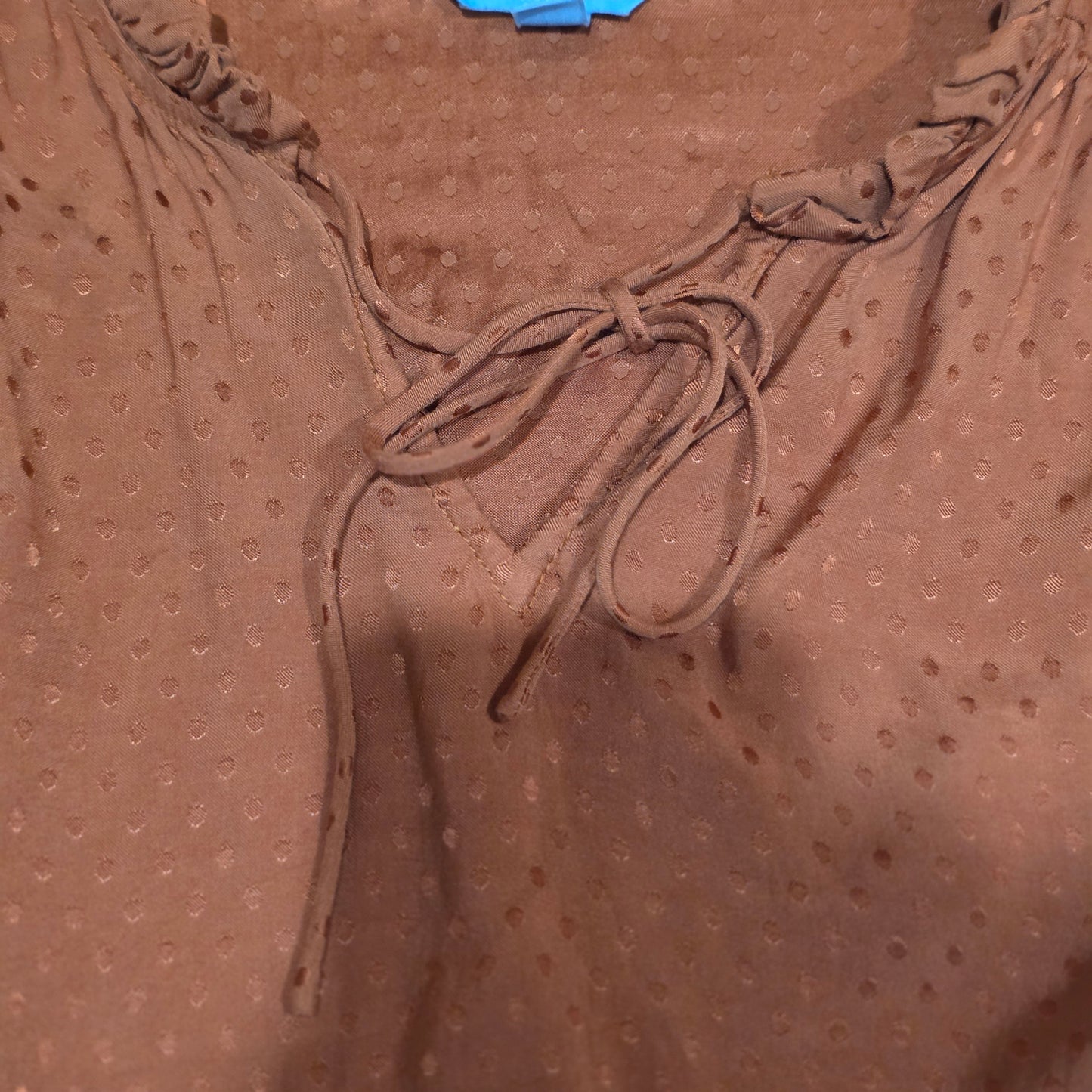 Draper James RSVP Womens Large Rust Swiss Dot Blouse Tie Neck Boho Short Sleeve