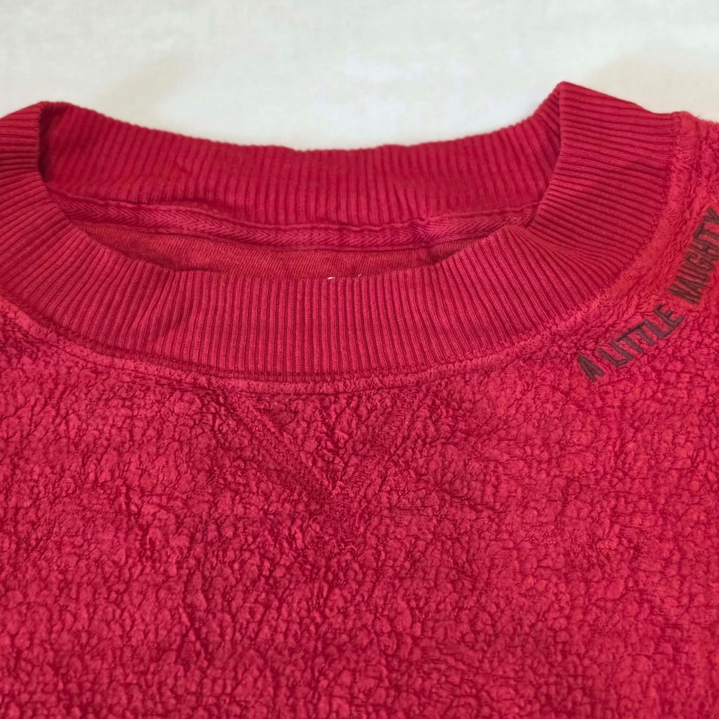 Aerie Red Sherpa Fleece Sweatshirt Side Slit Cozy Pullover “A Little Naughty”