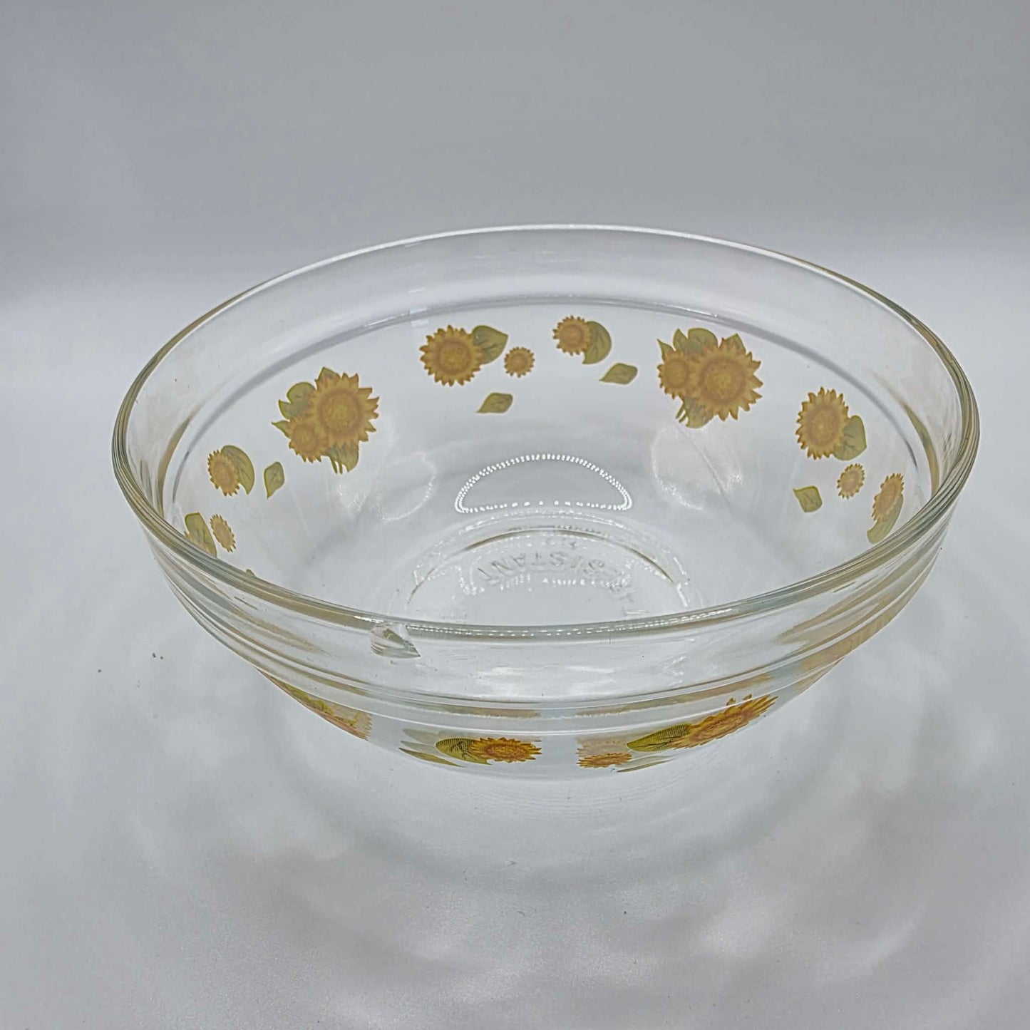 Vintage Glass Sunflower Pattern Clear Mixing Bowl Retro Kitchen Collectable Dish