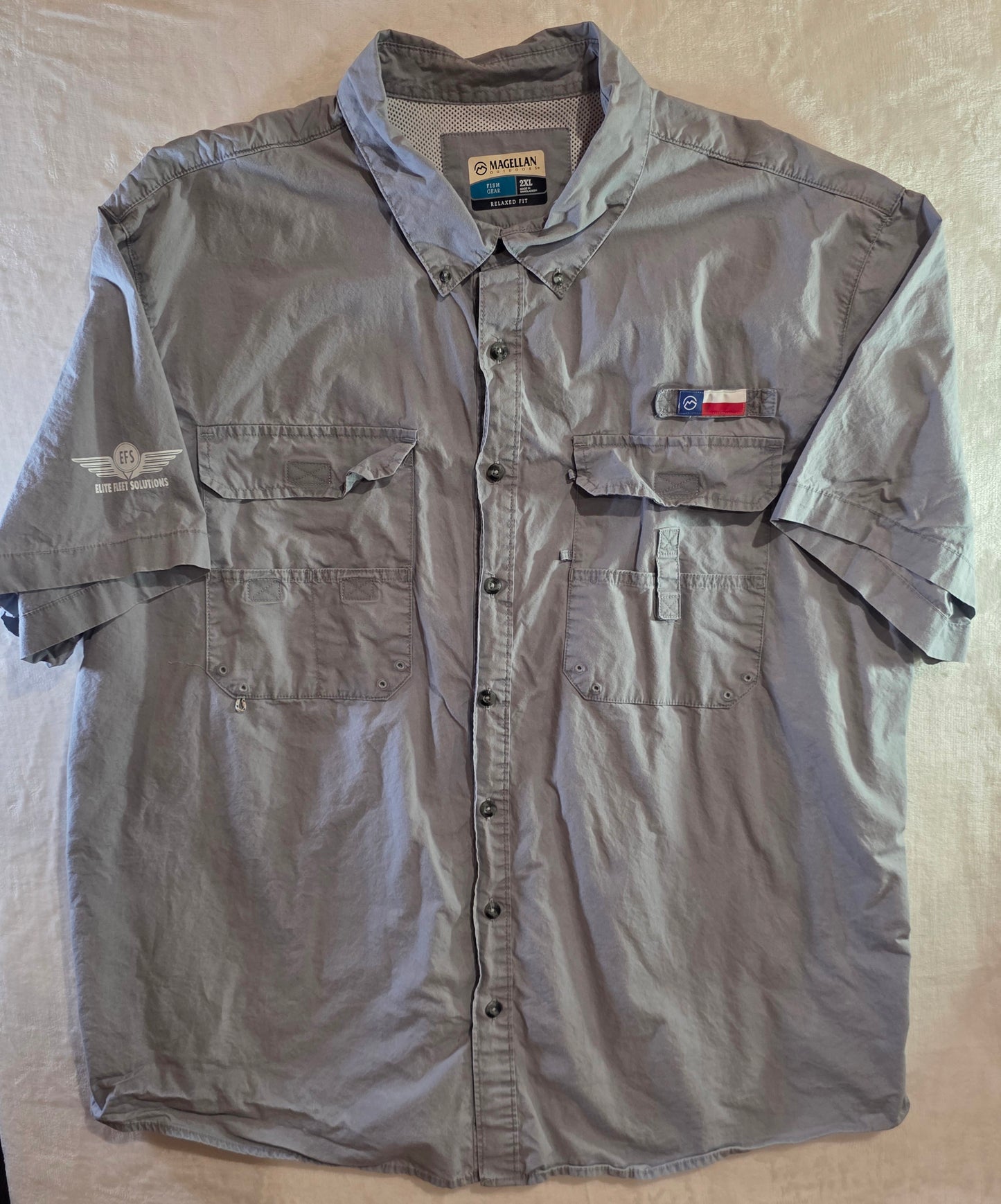 Magellan Gray button down pockets short sleeve fish gear shirt Relaxed Fit M 2XL