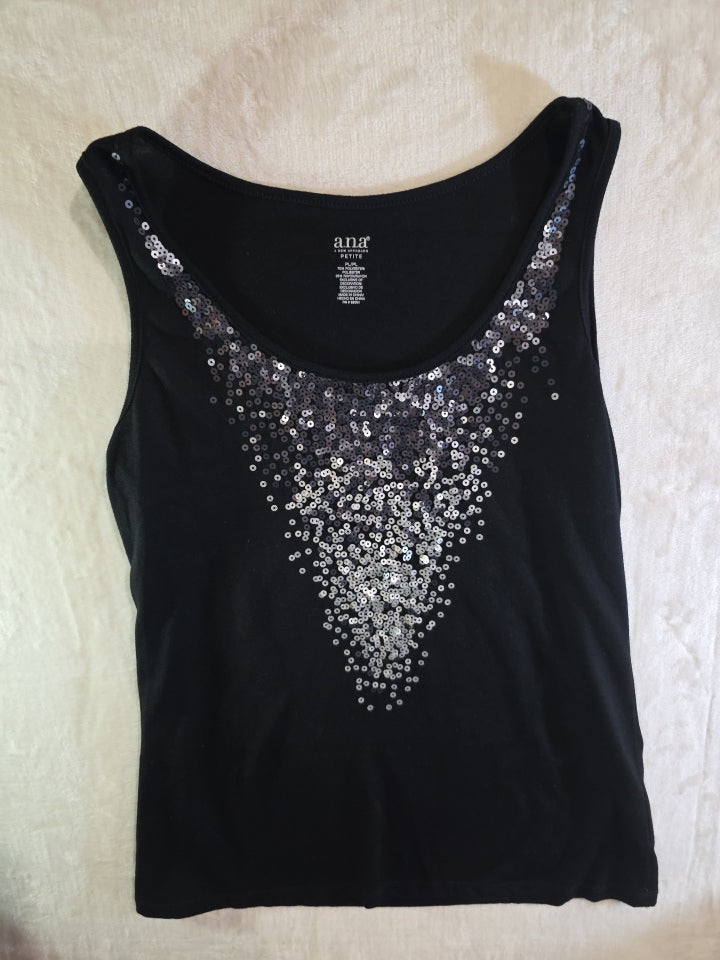 A New Approach A.N.A Tank Top Black with Sequins Women’s Size Petite PL