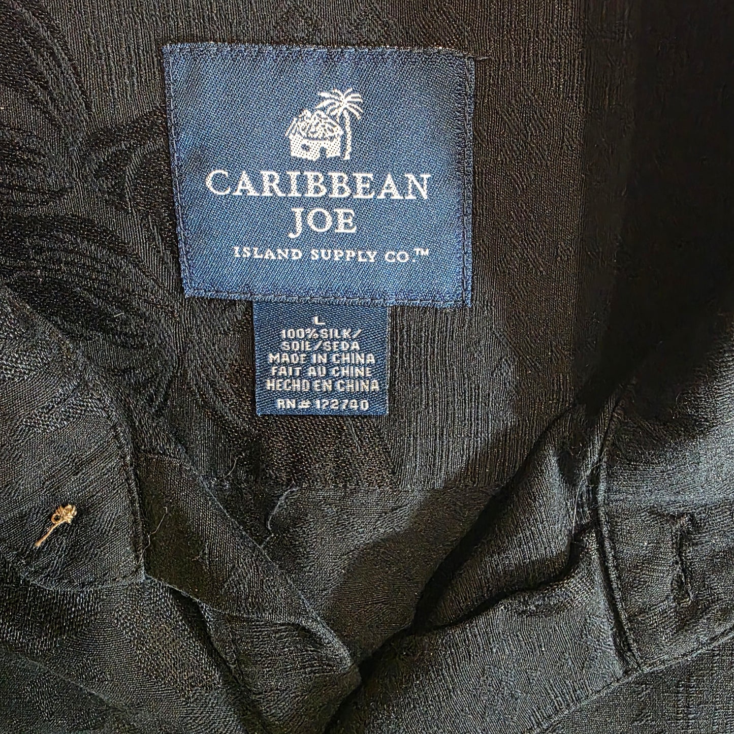 Caribbean Joe Black Palm Tree Print Button-up Short Sleeve Men's L