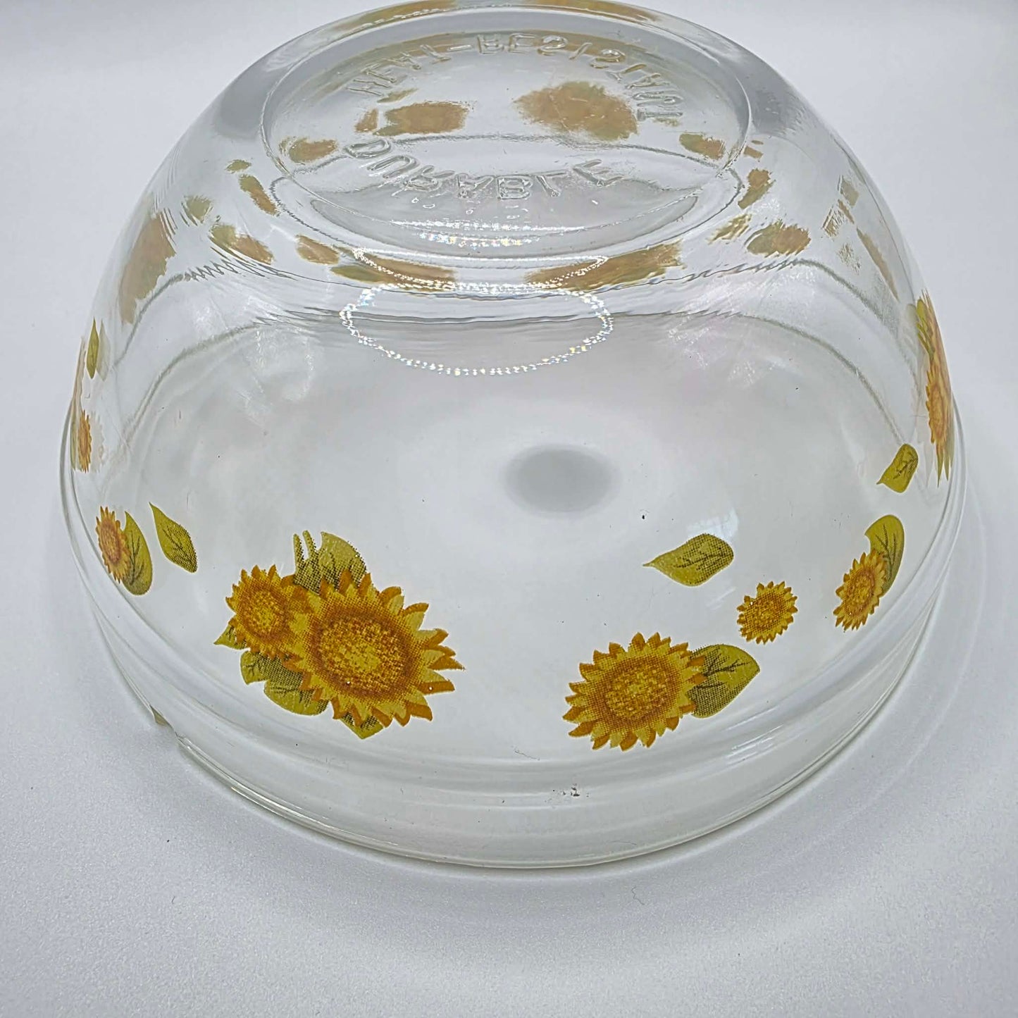 Vintage Glass Sunflower Pattern Clear Mixing Bowl Retro Kitchen Collectable Dish