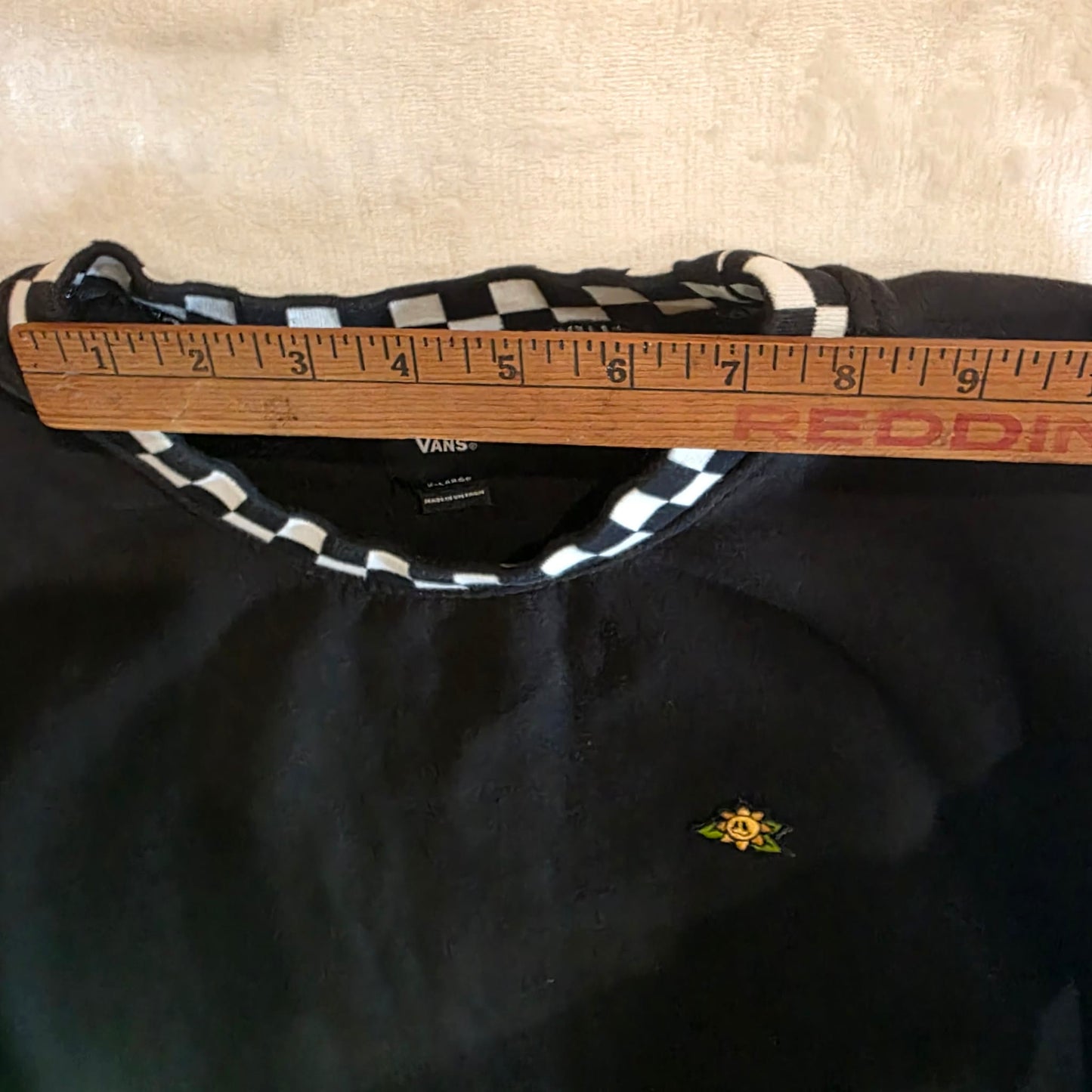 Vans Off The Wall Black Fleece Crewneck Sweatshirt Checkerboard Collar XL
