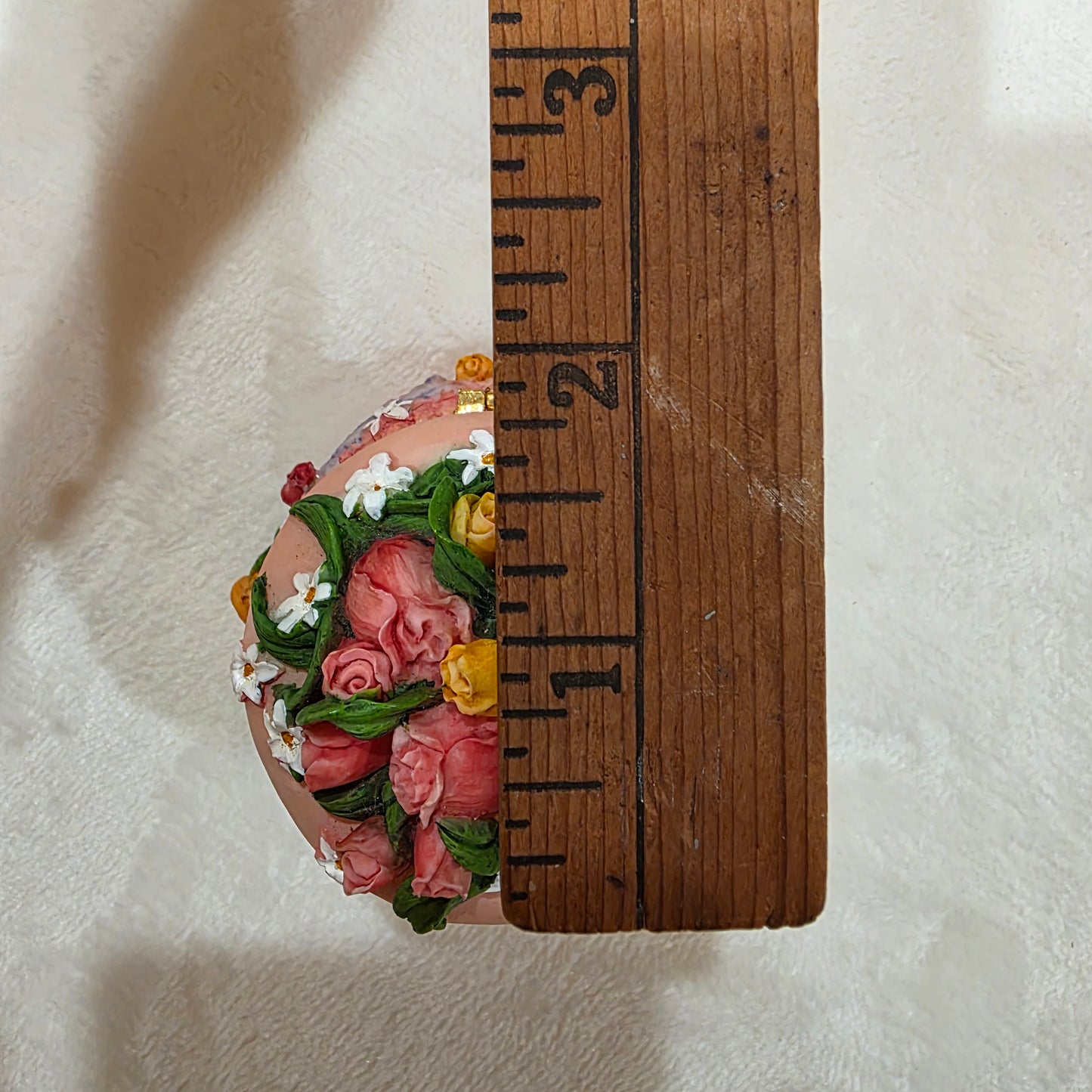 Hand Painted Resin Floral Music Box With Gold Accents, Hinged Lid and Melody