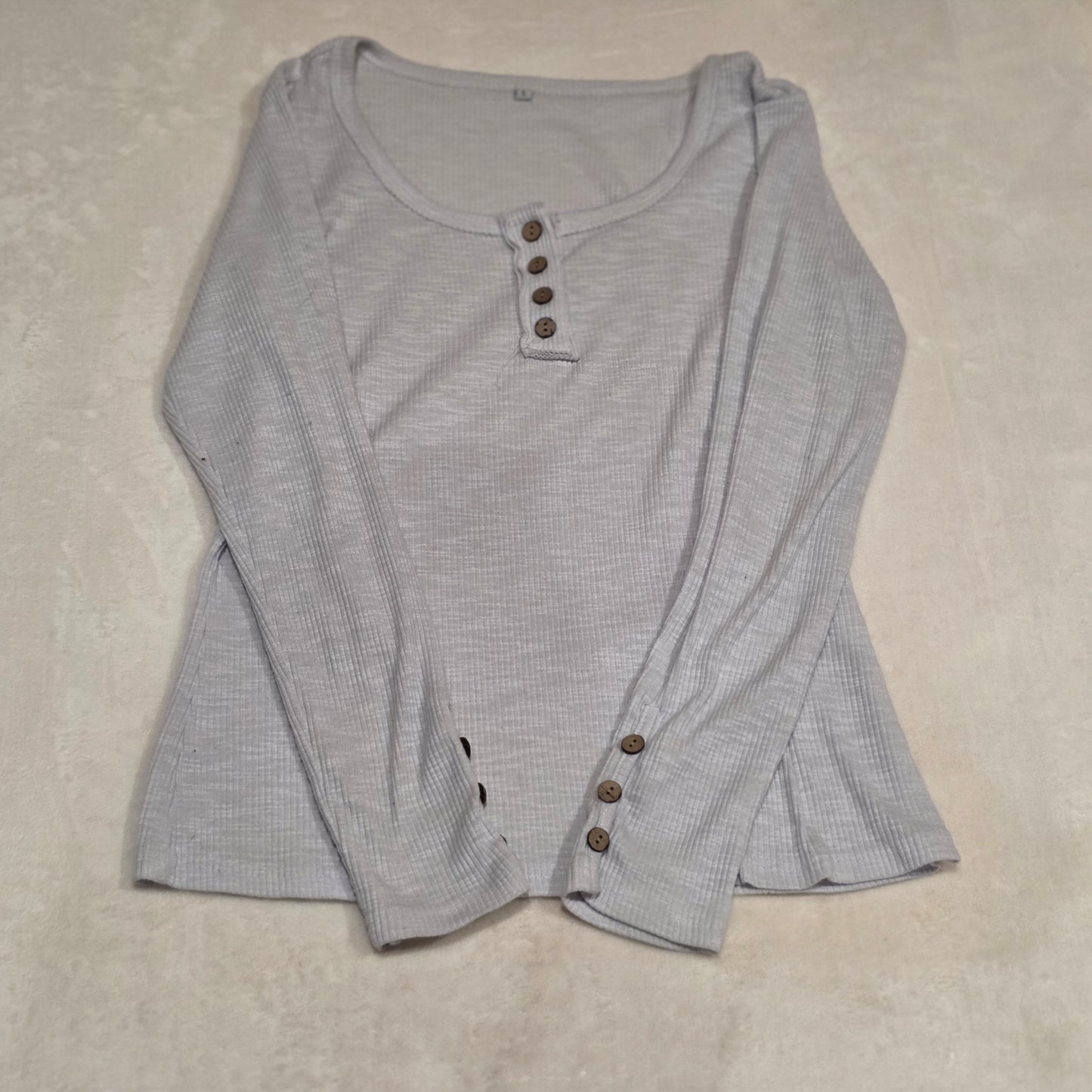 Womens Waffle Knit Henley Top Large Long Sleeve Thermal Shirt Casual Layering