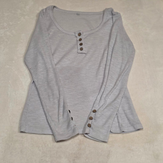 Womens Waffle Knit Henley Top Large Long Sleeve Thermal Shirt Casual Layering