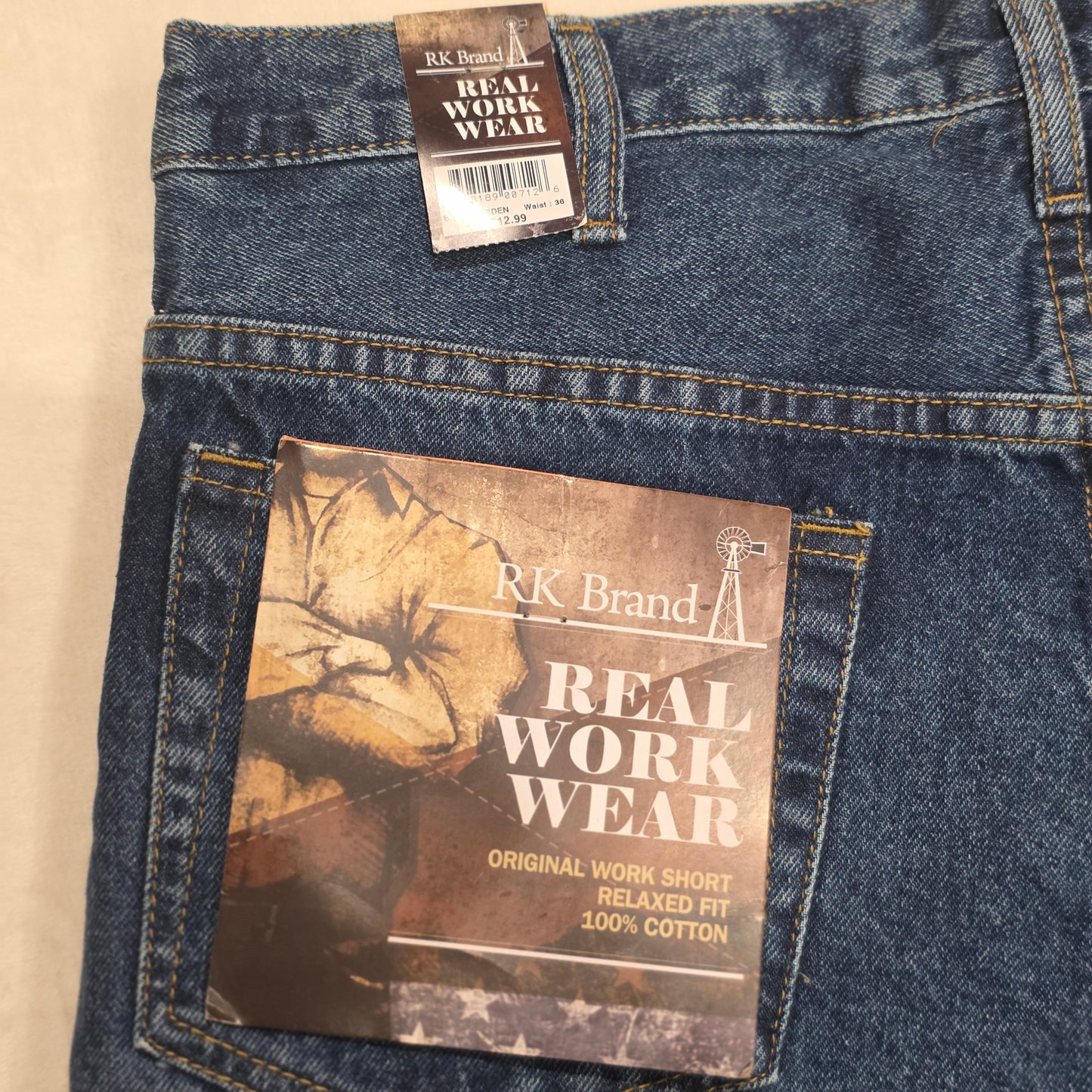 RK Brand Real Work Wear Denim Shorts Mens 36 Relaxed Fit 100% Cotton NWT Tractor Supply