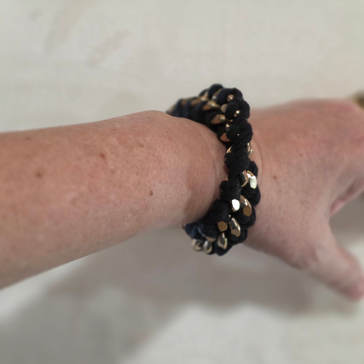 Mango (MNG) Black Braided Bracelet with Gold-Tone Accents