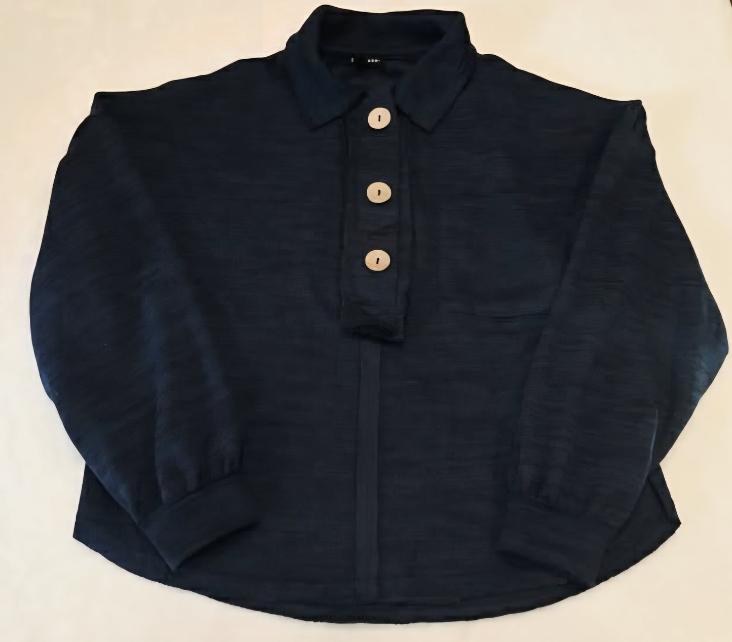 Blu Pepper Cozy Navy Henley Sweater Collared Button Front Long Sleeve Size Small