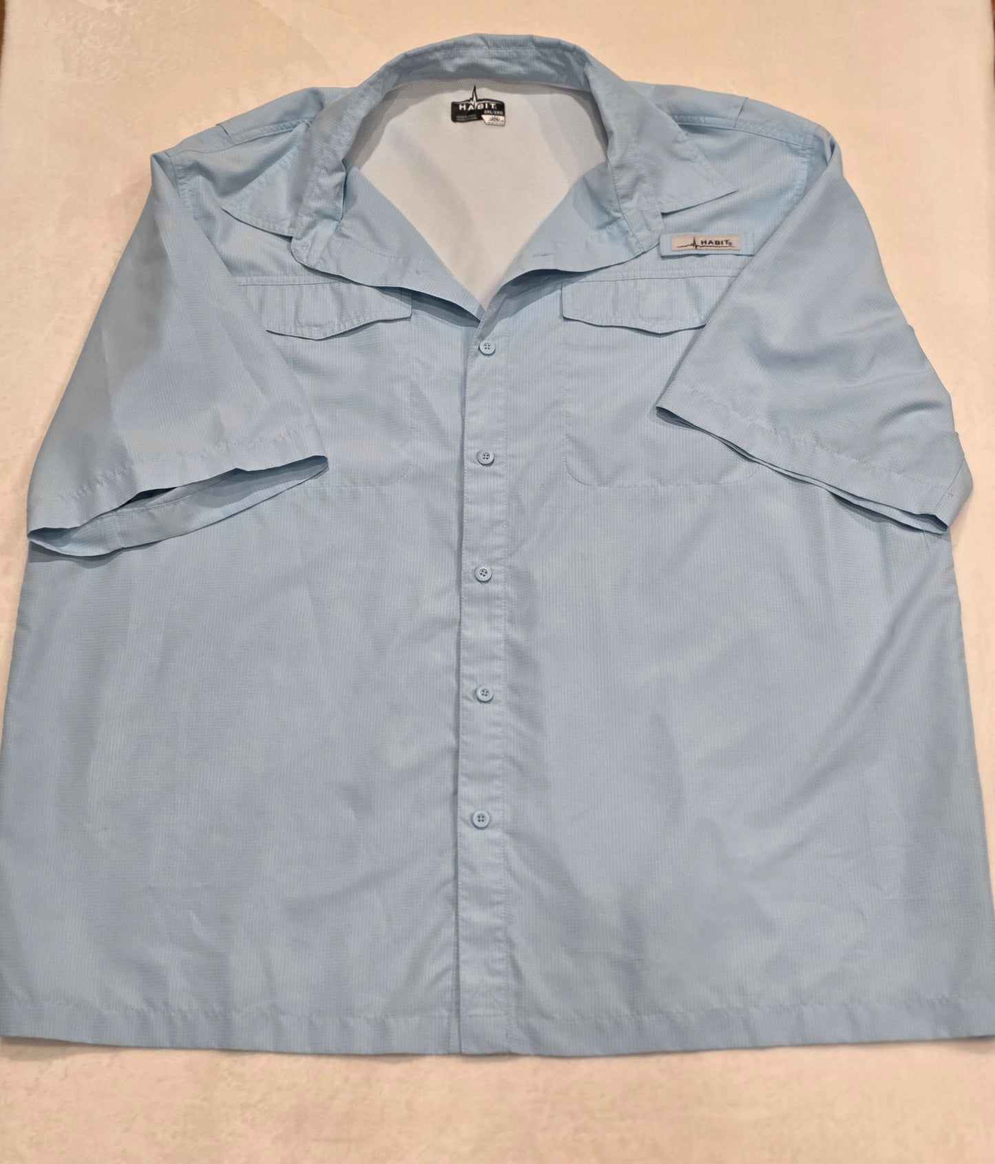 Habit Outdoors Fishing Shirt Mens 2XL Light Blue UPF 40 Vented Short Sleeve Performance