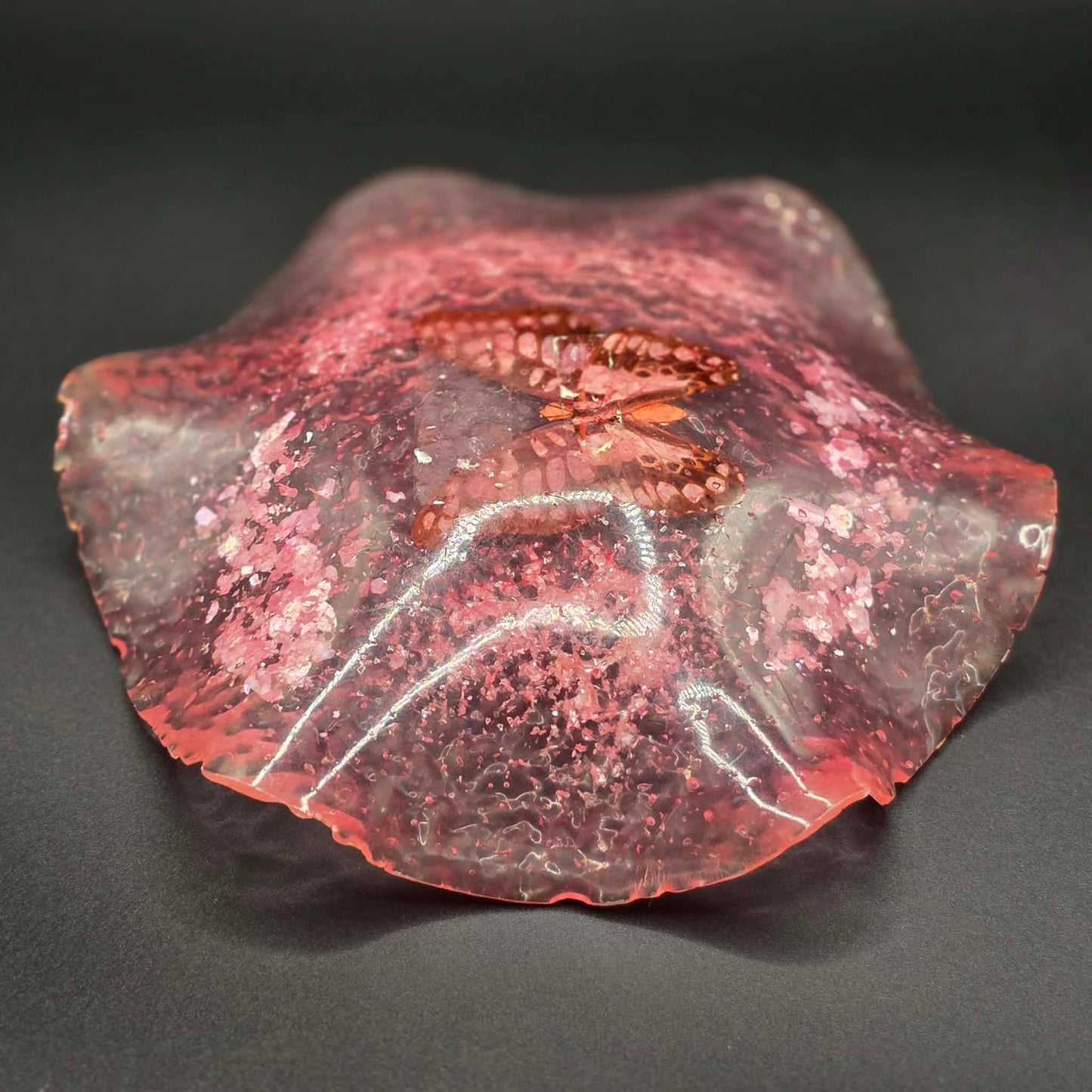 Handmade Resin Art Dish Pink Glitter Butterfly Decorative Tray Trinket Dish Gift