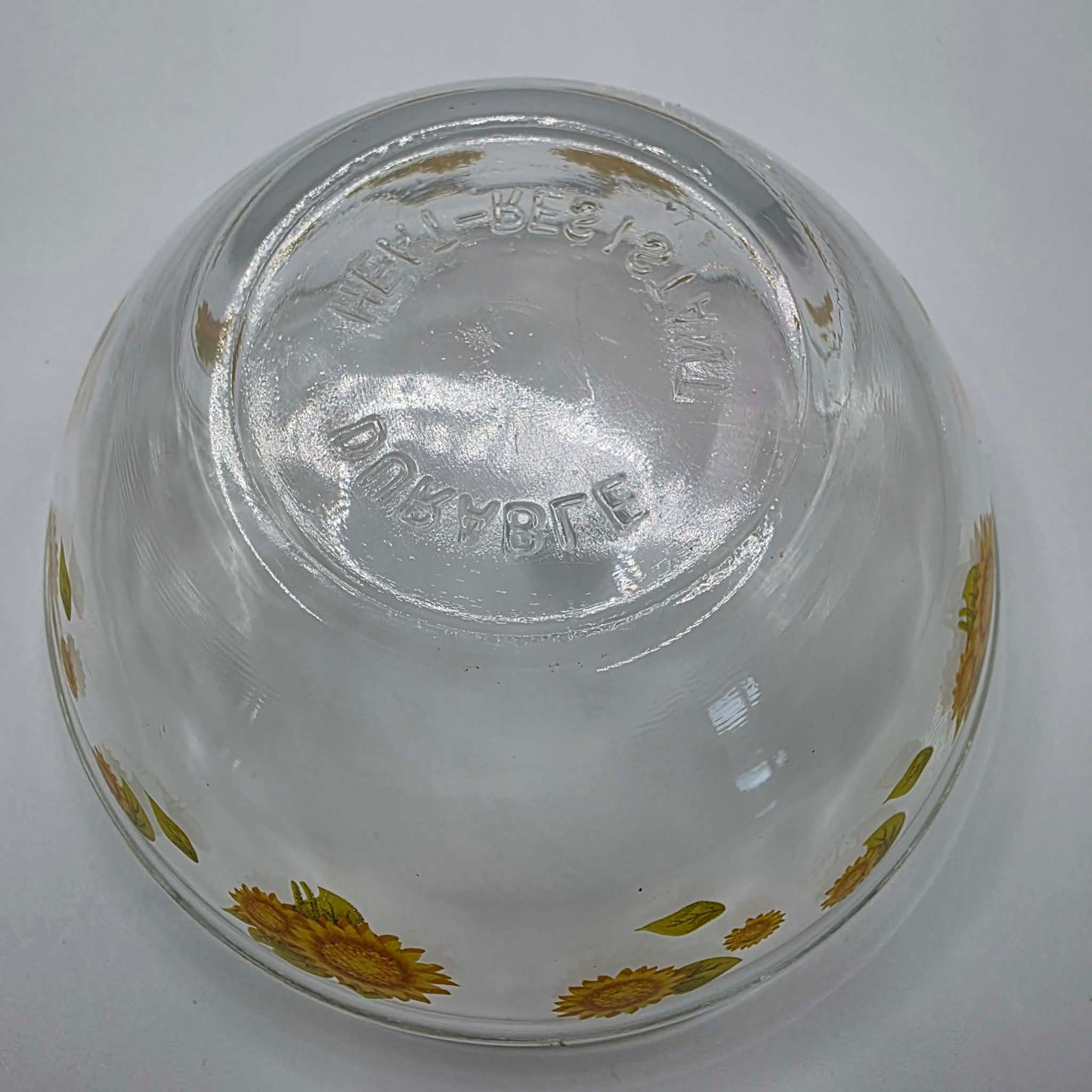 Vintage Glass Sunflower Pattern Clear Mixing Bowl Retro Kitchen Collectable Dish