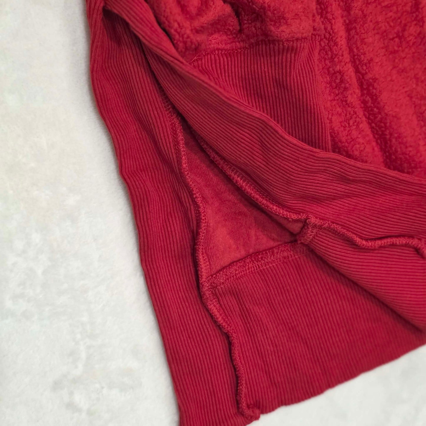 Aerie Red Sherpa Fleece Sweatshirt Side Slit Cozy Pullover “A Little Naughty”
