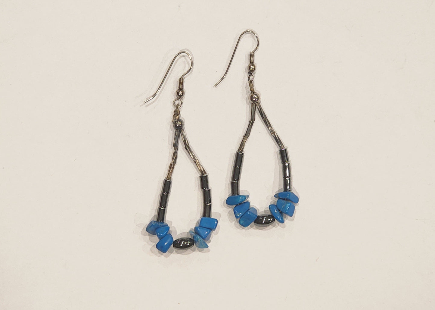 Vintage Blue Stone Beaded Jewelry Set Necklace & Dangle Earrings Southwestern Style