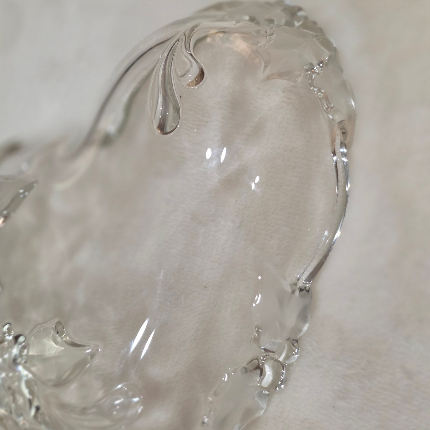 Vintage Clear Pressed Glass Heart Trinket Dish with Floral Detail