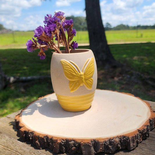 Handmade Clay Butterfly Vase Two Tone Boho Cottagecore Decor