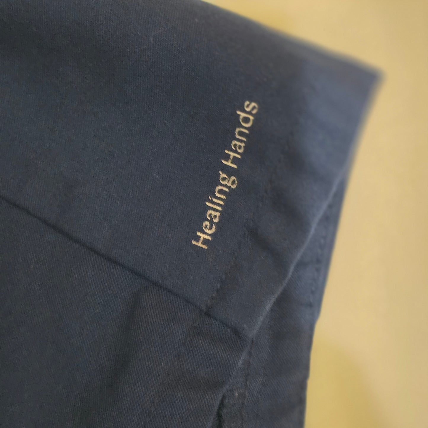 Womens Healing Hands Navy Blue Scrub Top Large Medical Nurse Uniform Shirt