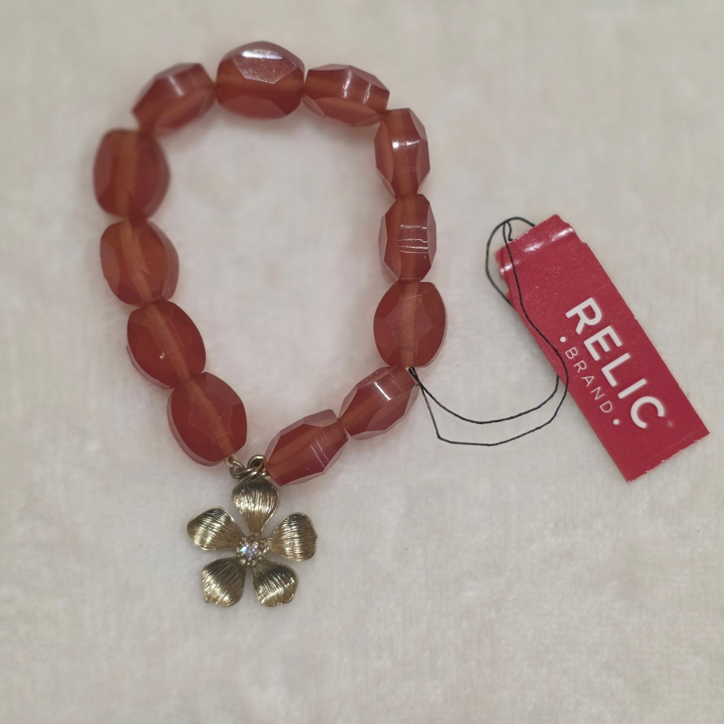 Relic Stretchable Bracelet with Motif Flower Charm Faux Diamond Accent