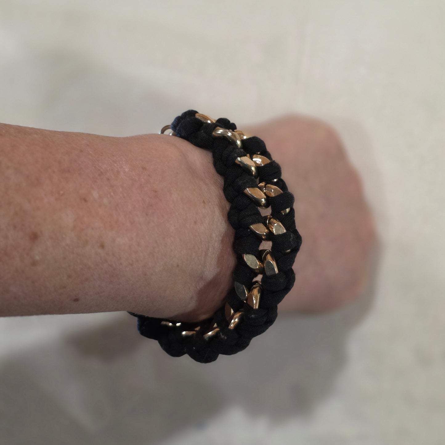 Mango (MNG) Black Braided Bracelet with Gold-Tone Accents