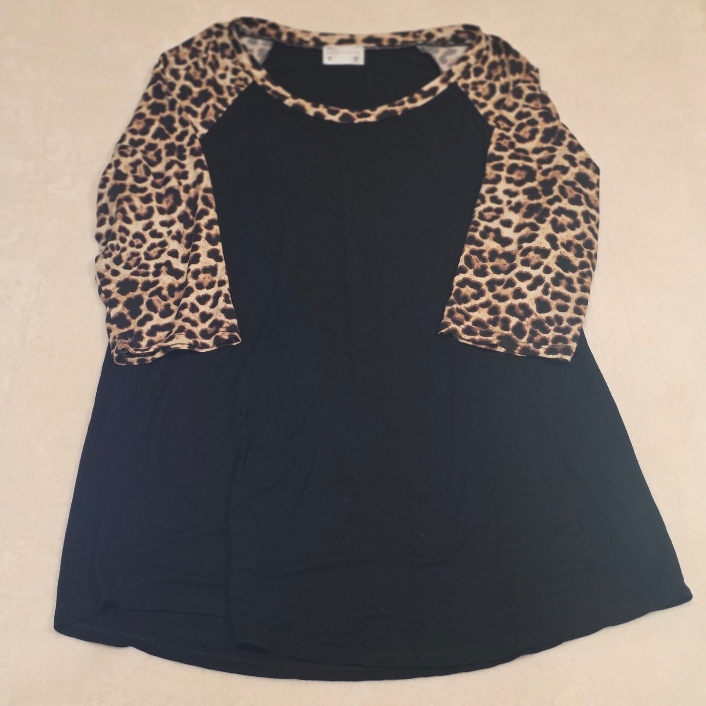 Womens Leopard Print Raglan Sleeve Top Black Casual Shirt Lightheart Size Large