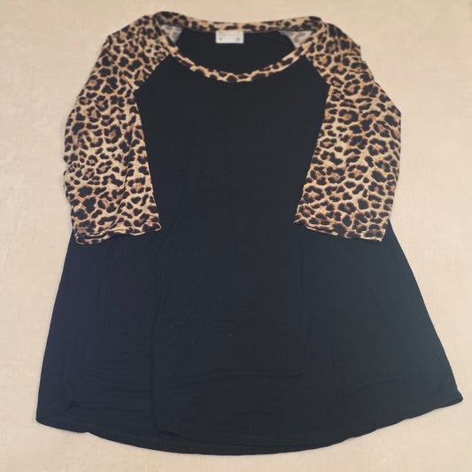 Womens Leopard Print Raglan Sleeve Top Black Casual Shirt Lightheart Size Large