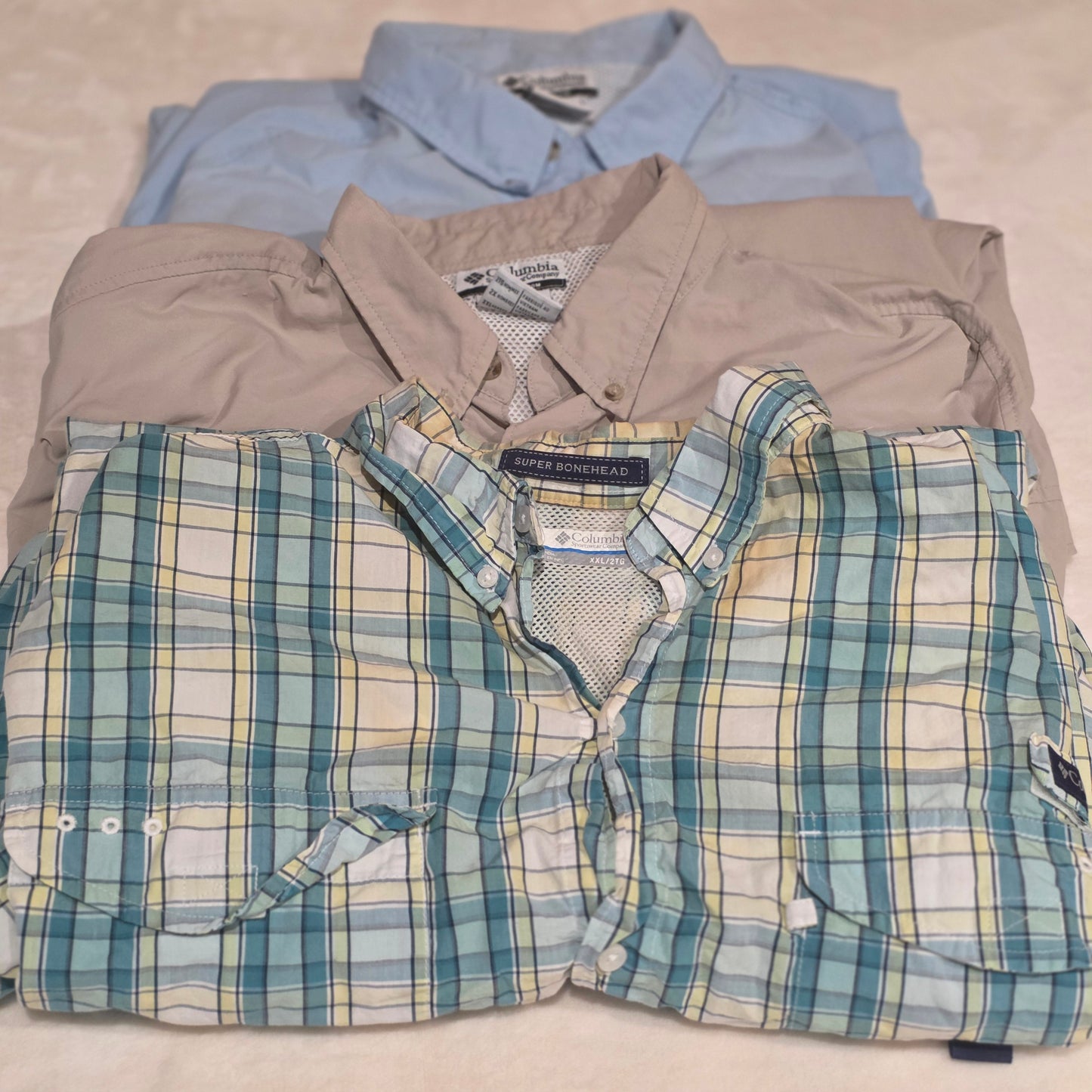 Lot of 3 Columbia PFG Men’s XXL Fishing Shirts Vented Long Sleeve Outdoor