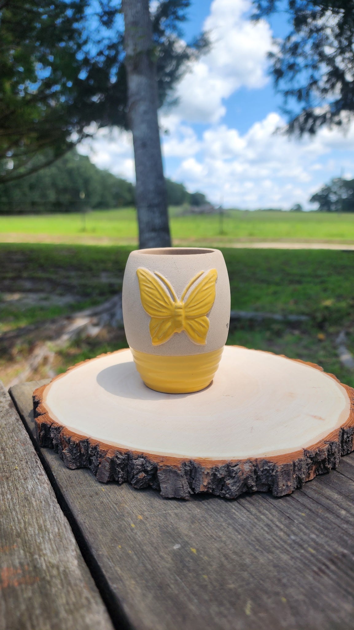 Handmade Clay Butterfly Vase Two Tone Boho Cottagecore Decor