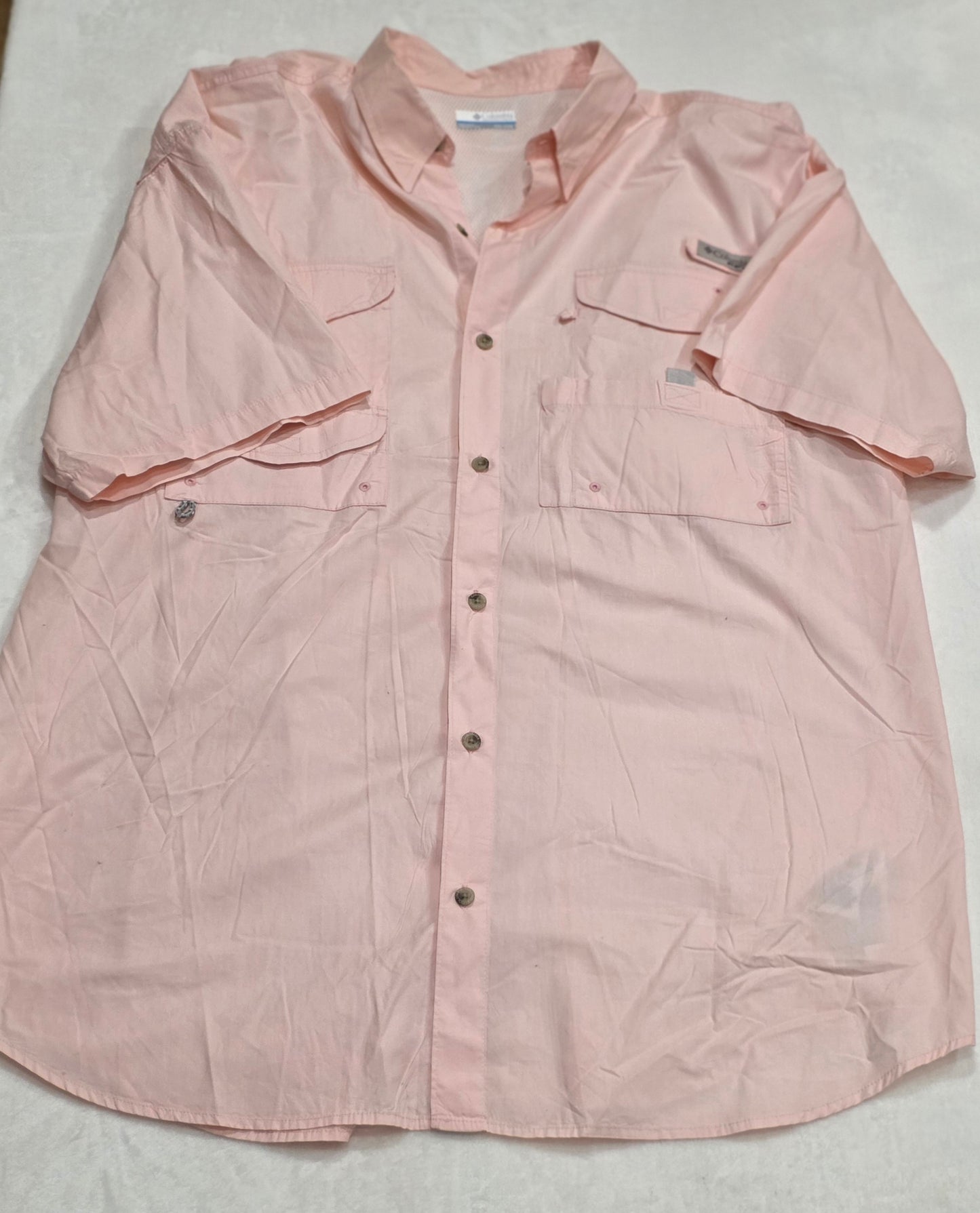 Columbia PFG Short Sleeve Fishing Shirt Men’s Large Pink Vented Performance Button Up